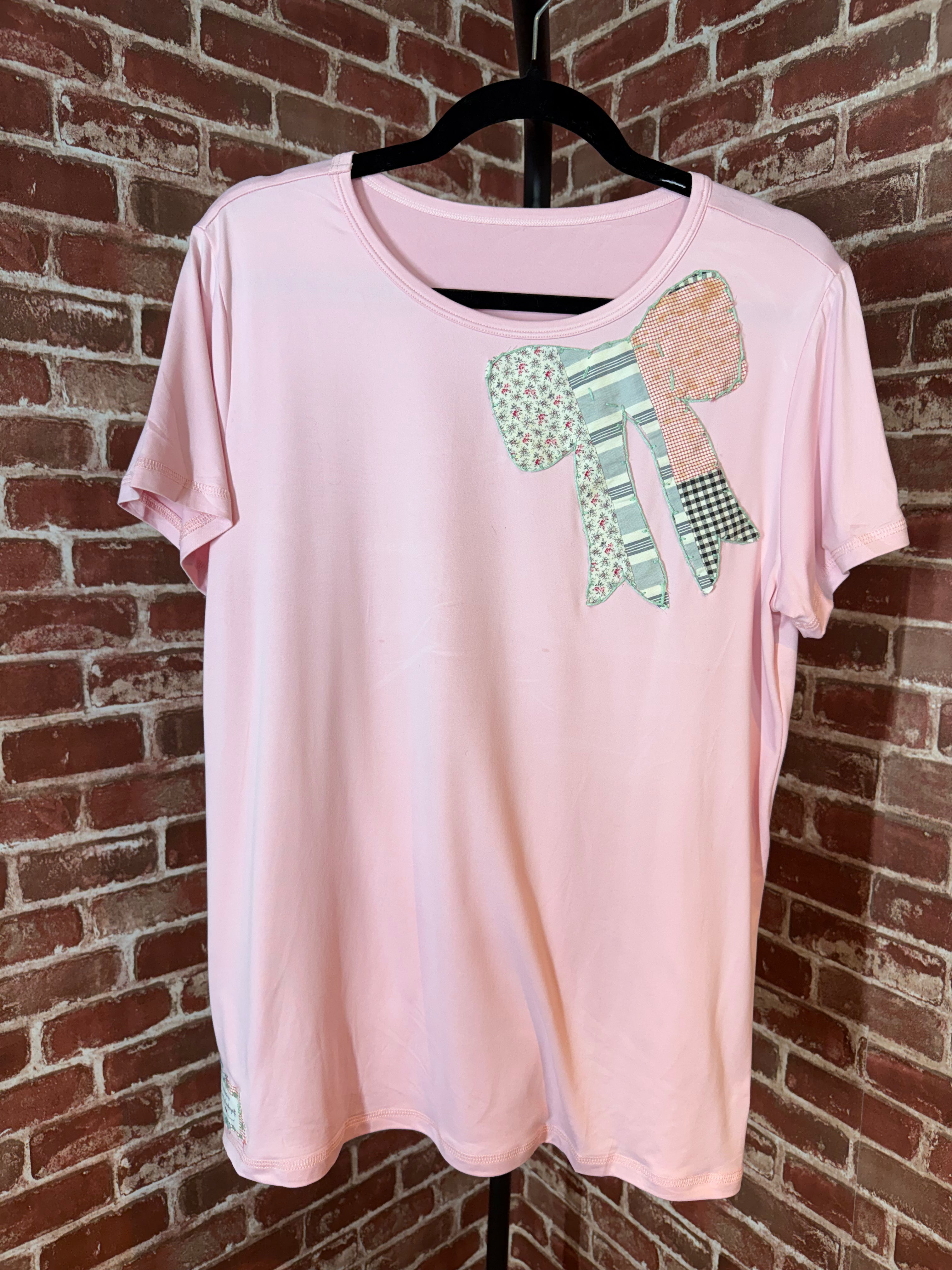 Bow Quilted Shirt, Pink - Large