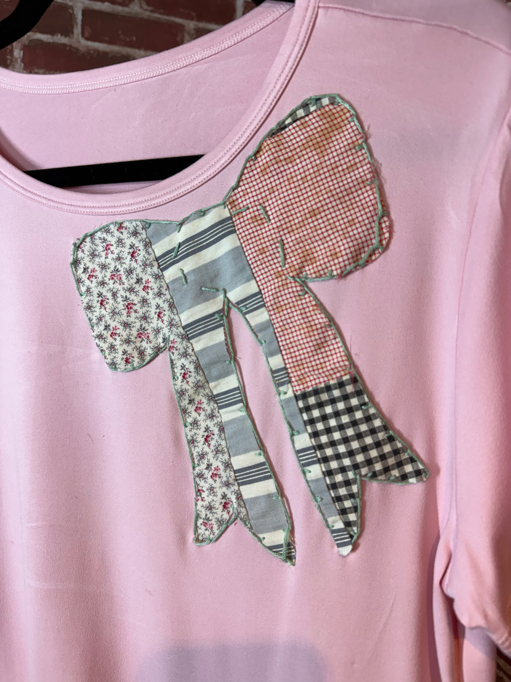 Bow Quilted Shirt, Pink - Large