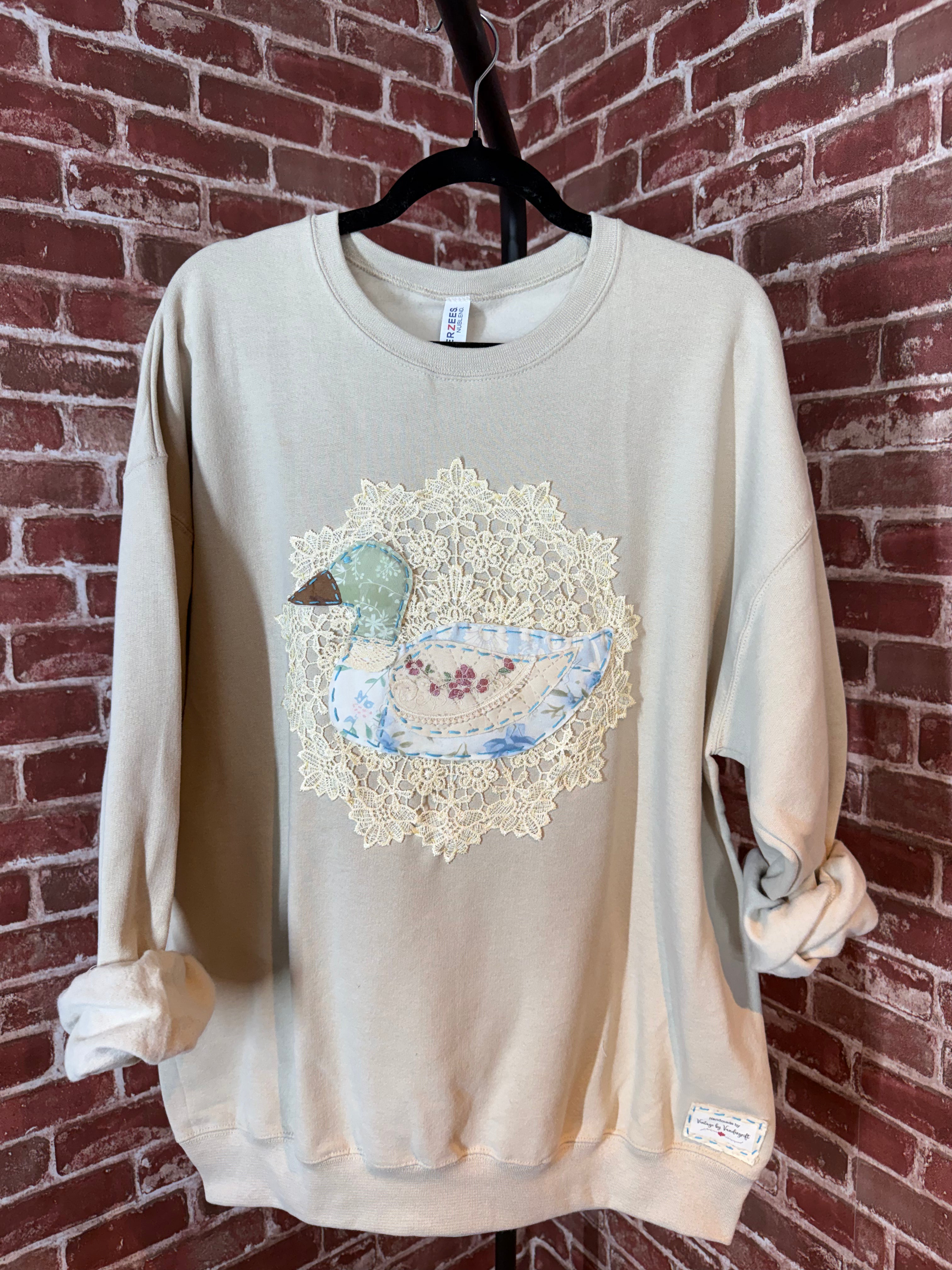 Duck Quilted Sweatshirt, Tan - XLarge