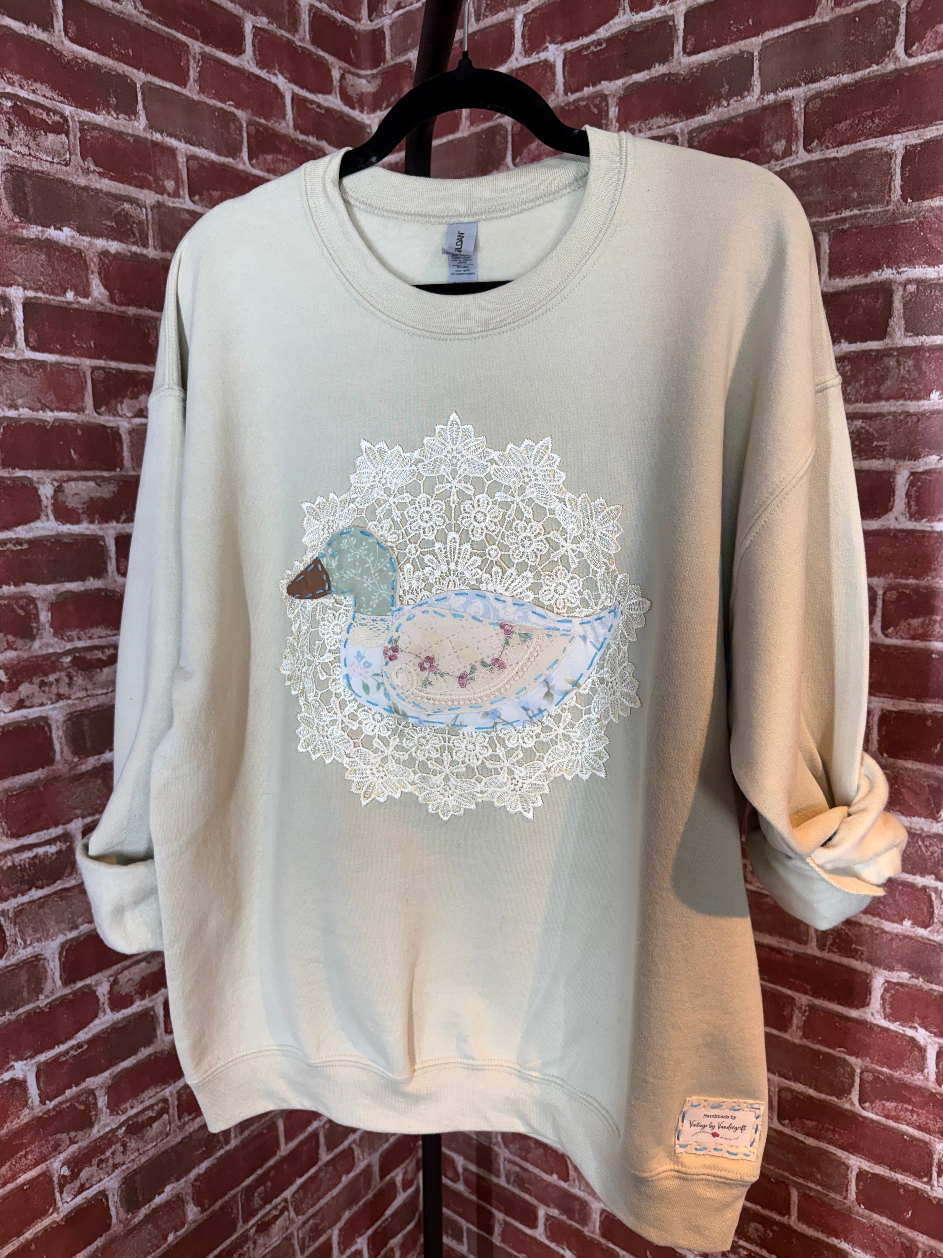 Duck Quilted Sweatshirt, Tan - Large