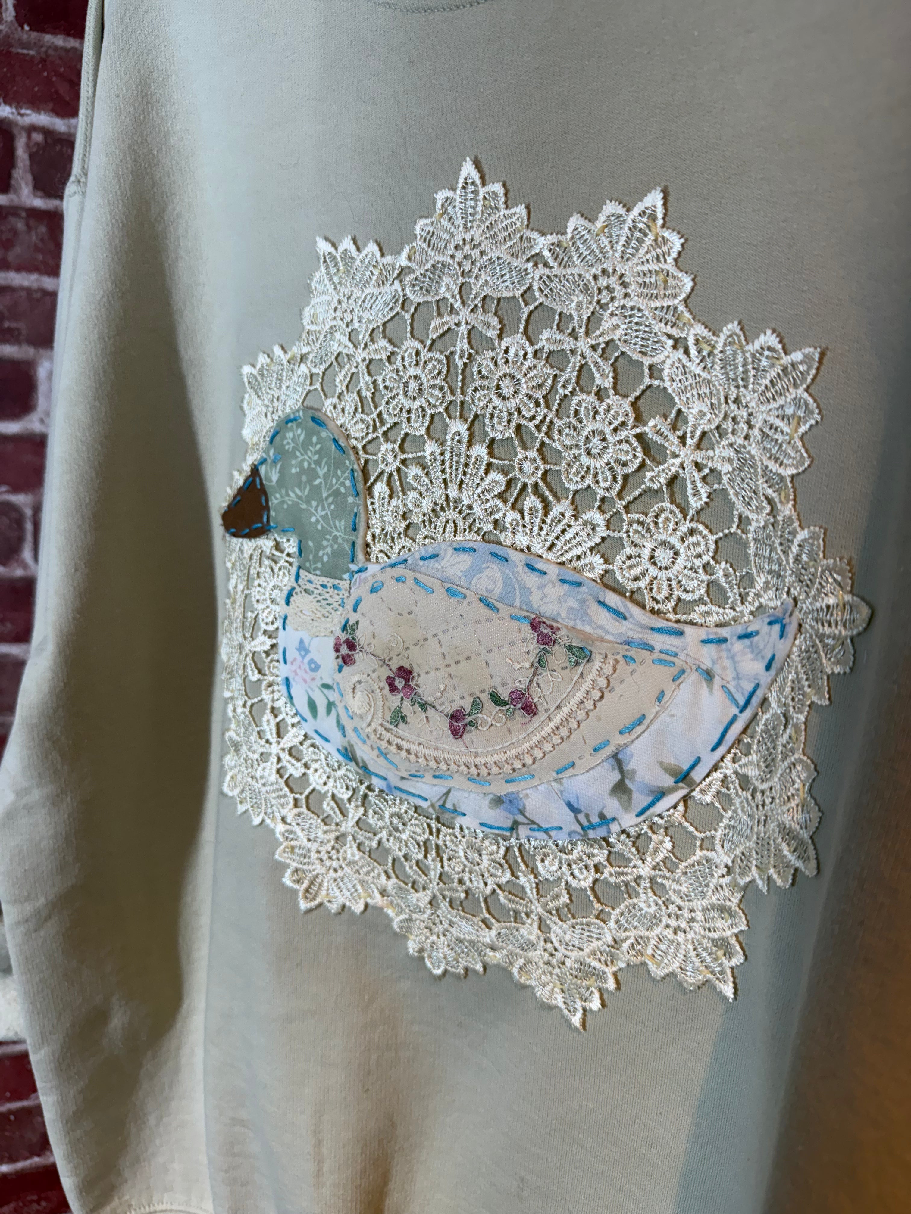 Duck Quilted Sweatshirt, Tan - Large