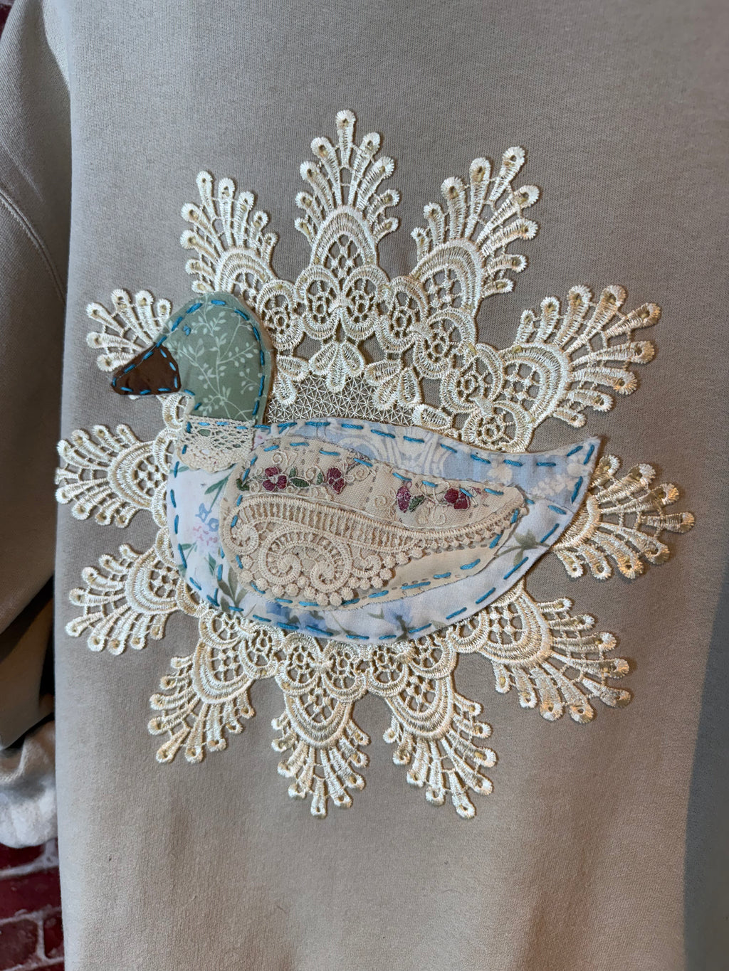 Duck Quilted Sweatshirt, Tan - Medium