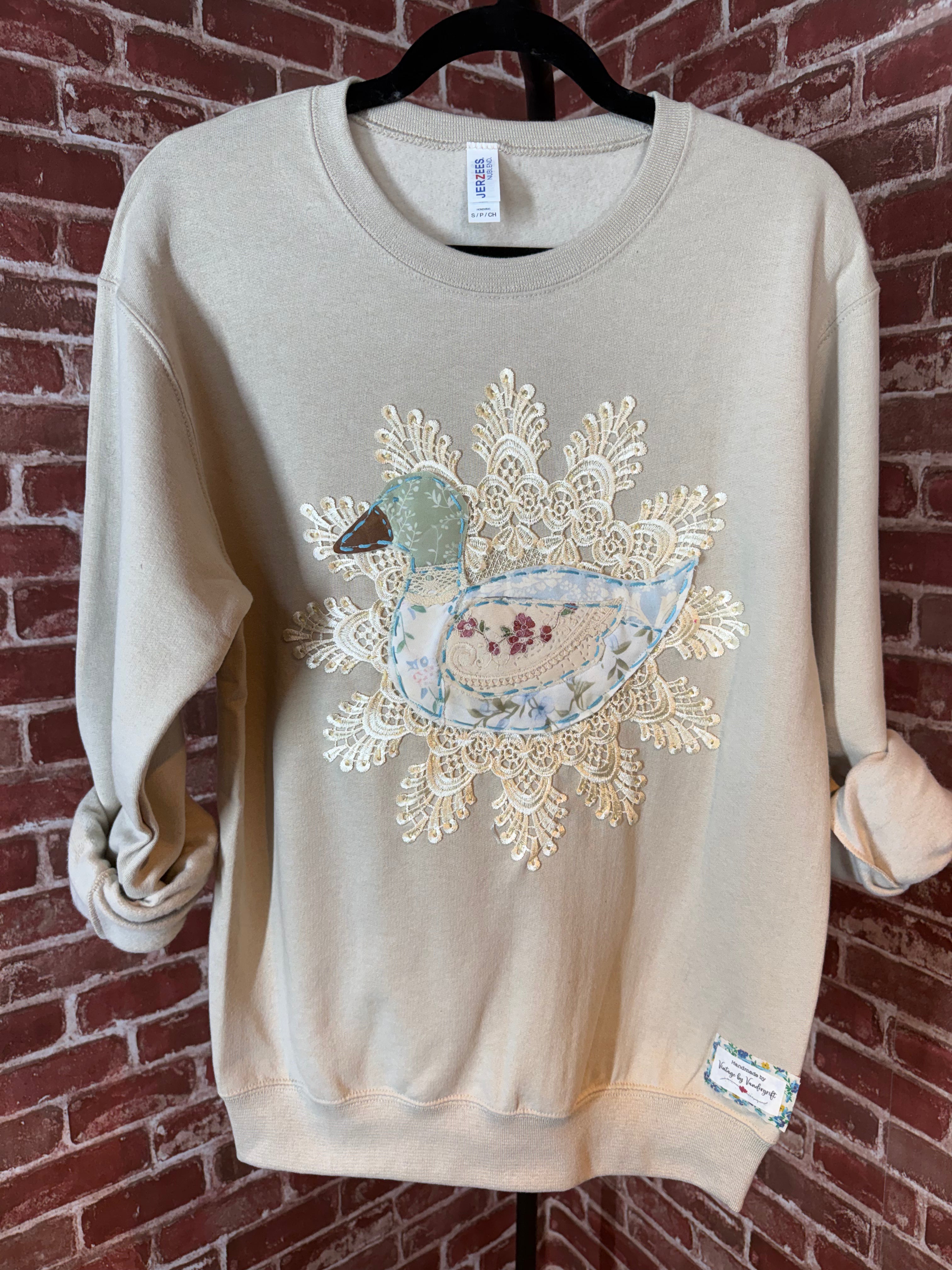 Duck Quilted Sweatshirt, Tan - Small