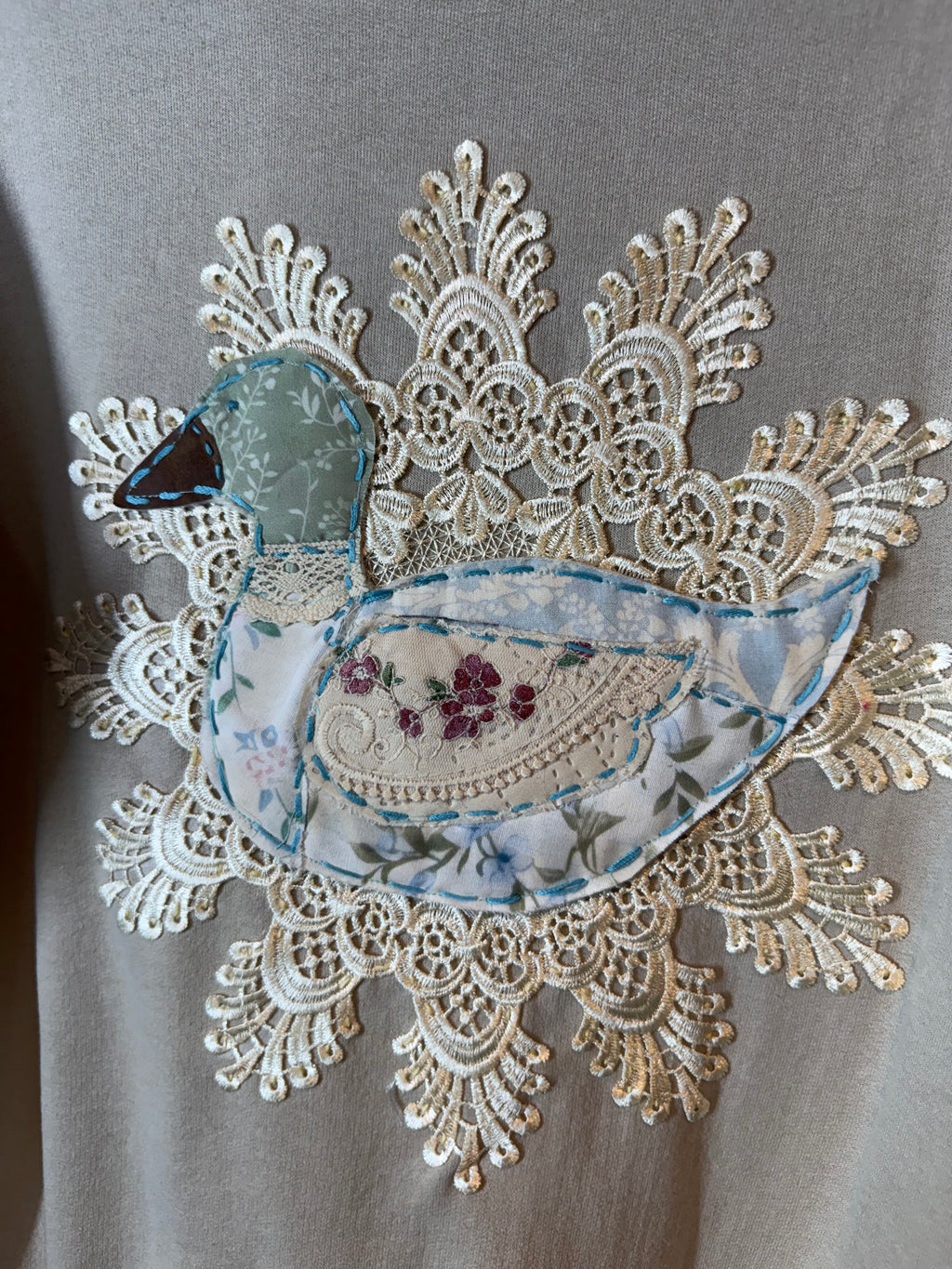 Duck Quilted Sweatshirt, Tan - Small