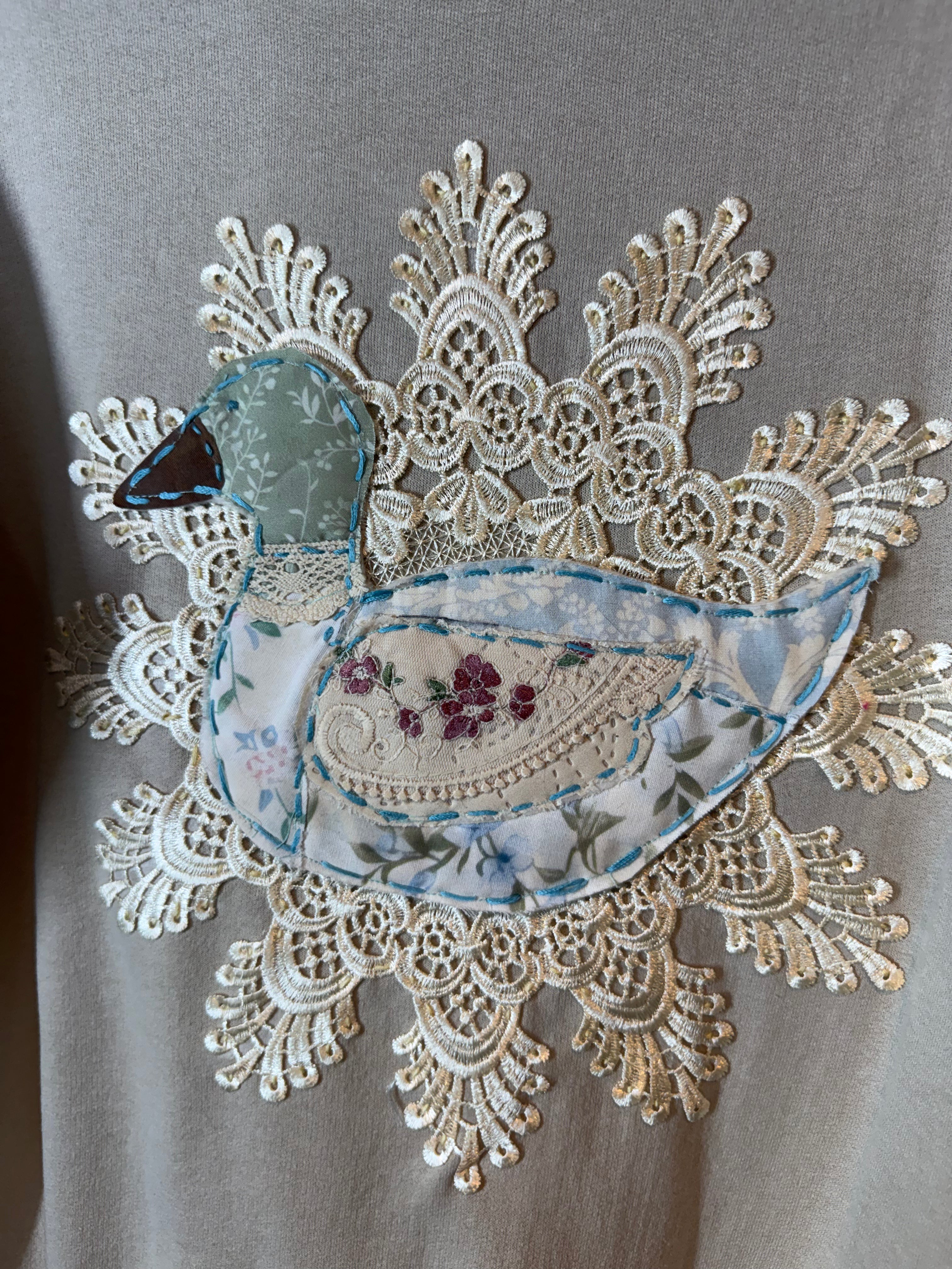 Duck Quilted Sweatshirt, Tan - Small
