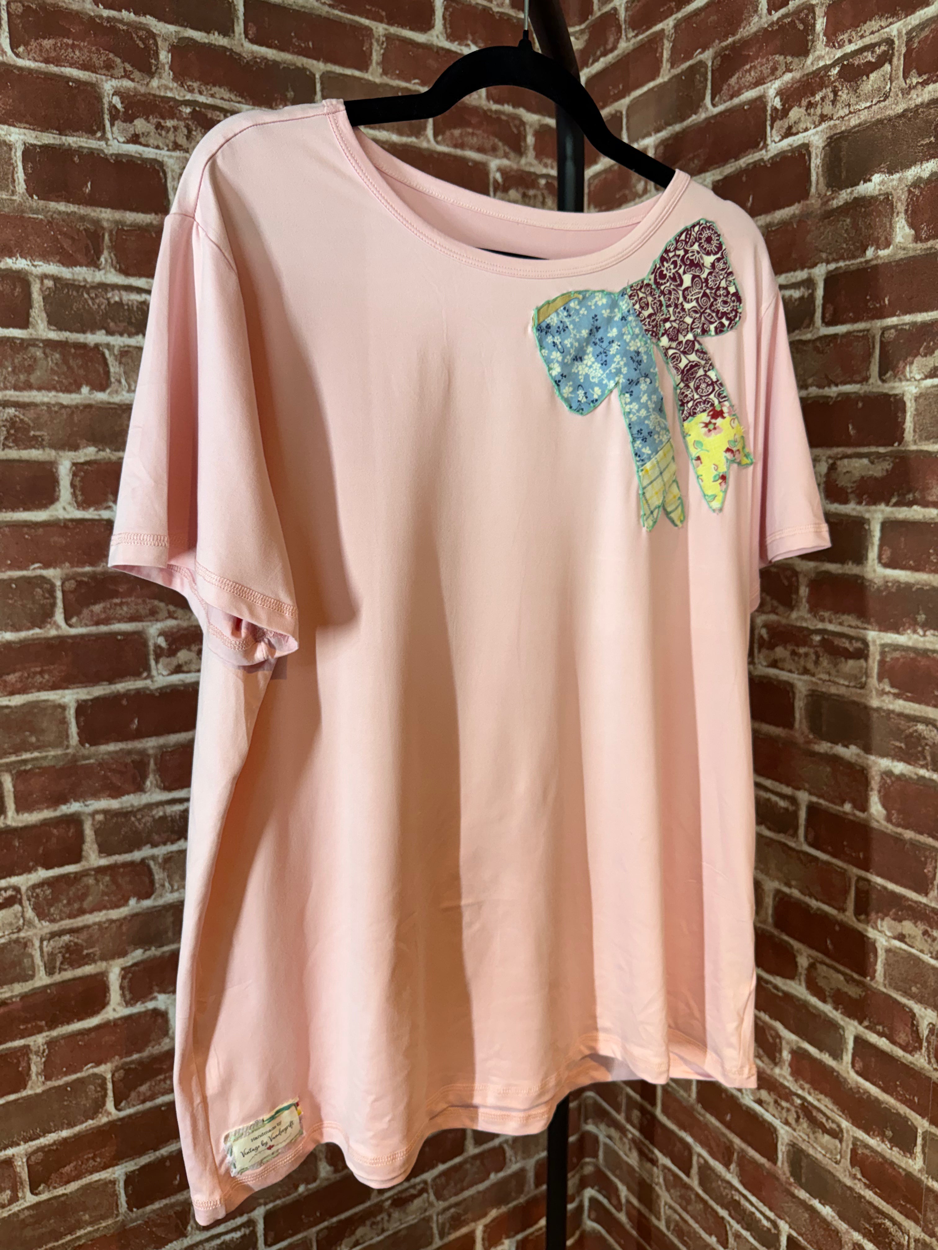 Bow Quilted Shirt, Pink - 2XLarge