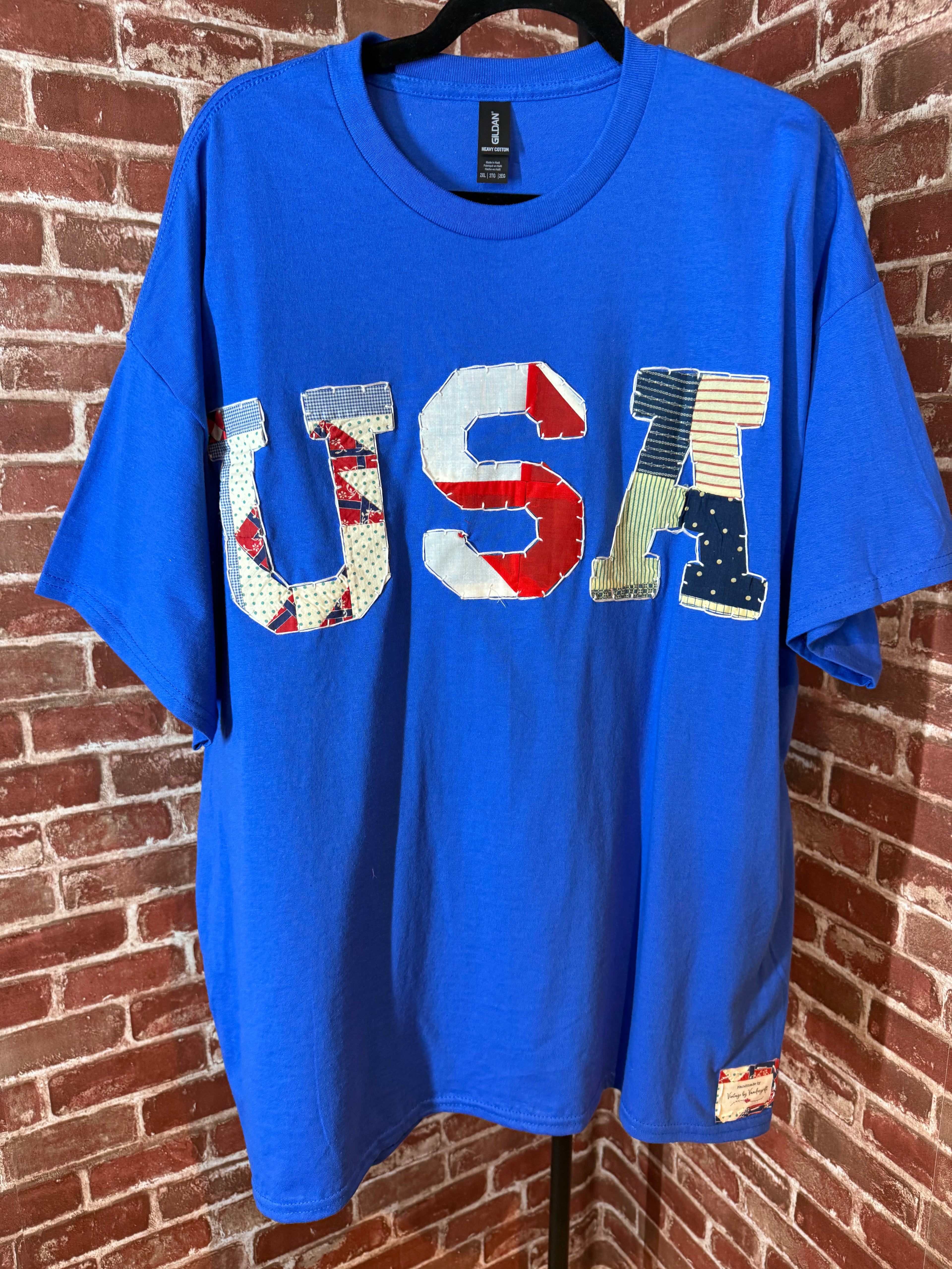 Americana Quilted Shirt with USA, Blue -2XLarge