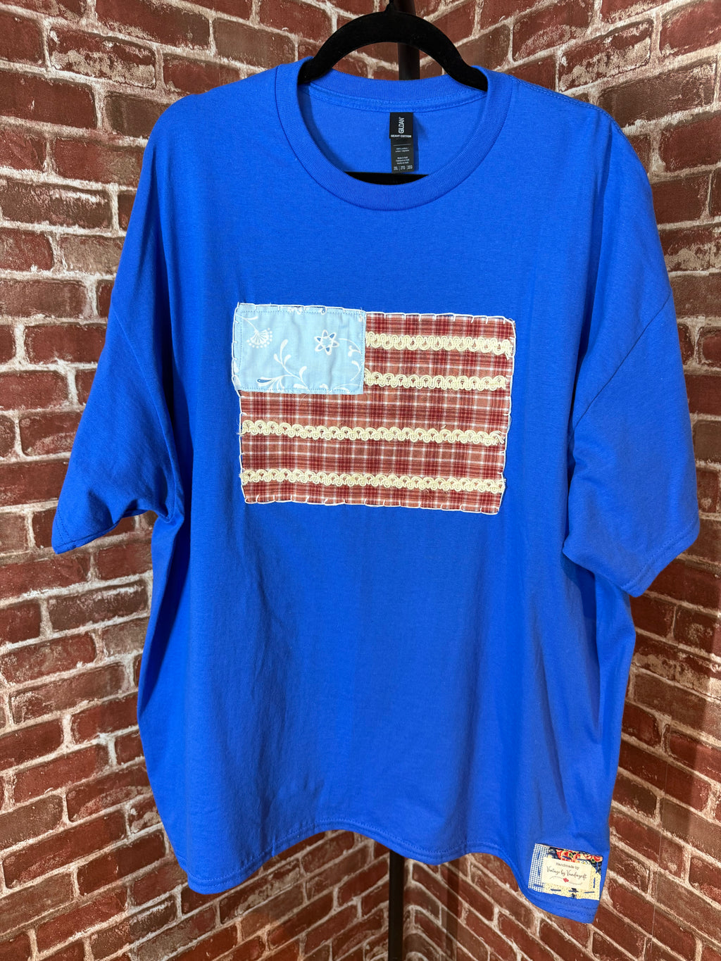 Americana Quilted Shirt with Flag, Blue - 2XLarge