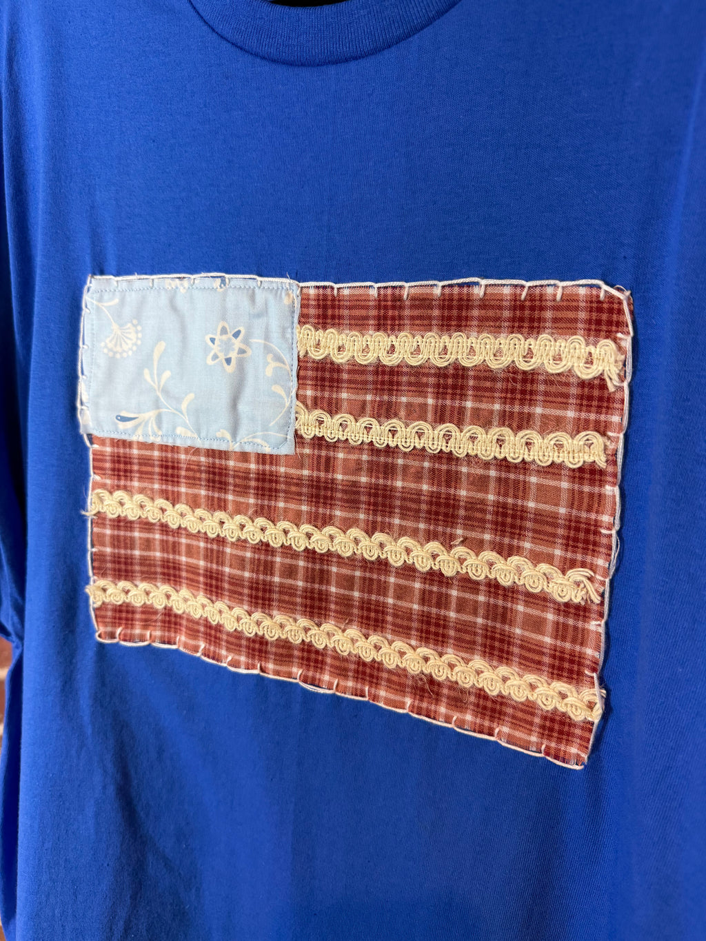 Americana Quilted Shirt with Flag, Blue - 2XLarge
