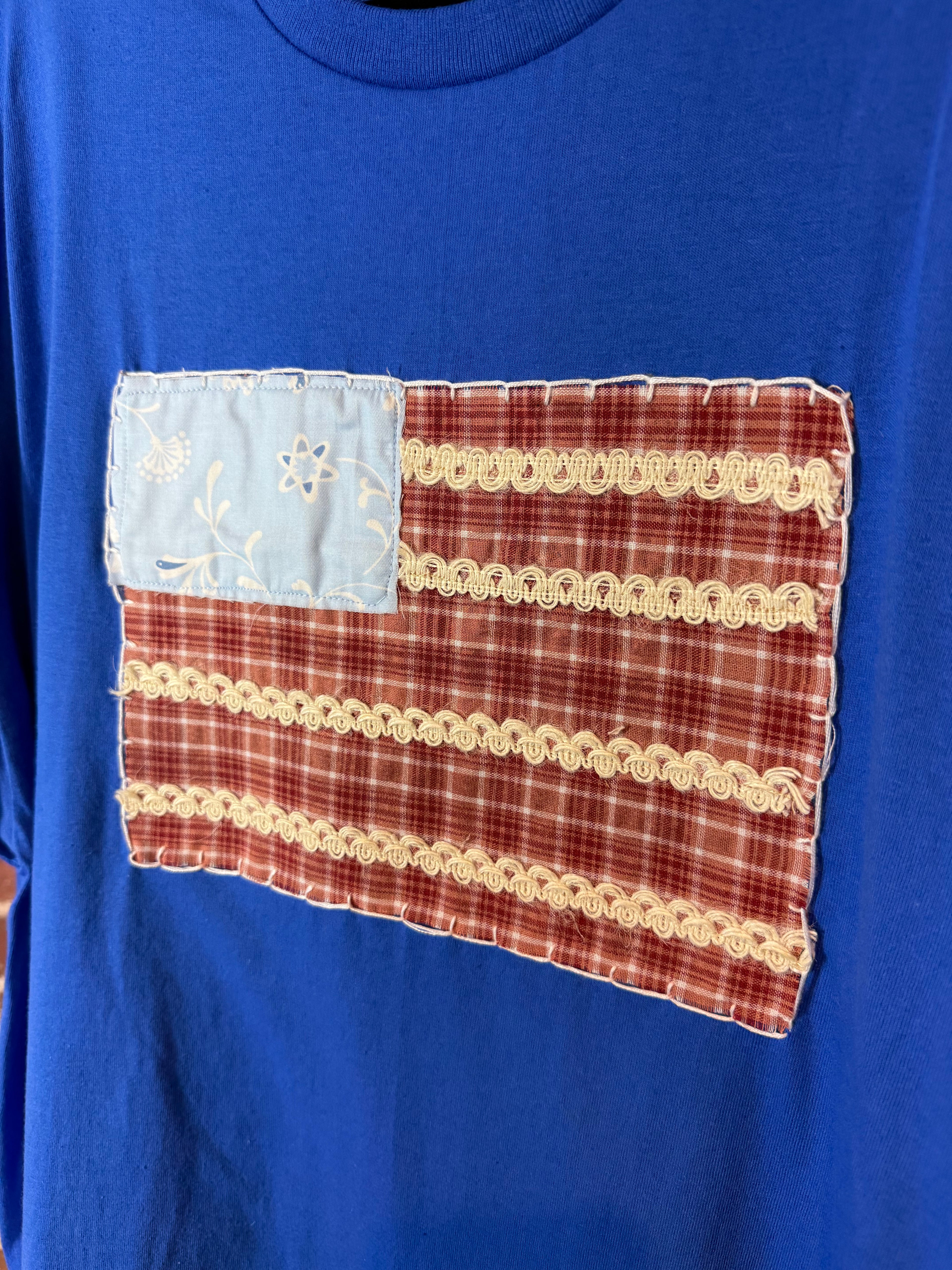 Americana Quilted Shirt with Flag, Blue - 2XLarge