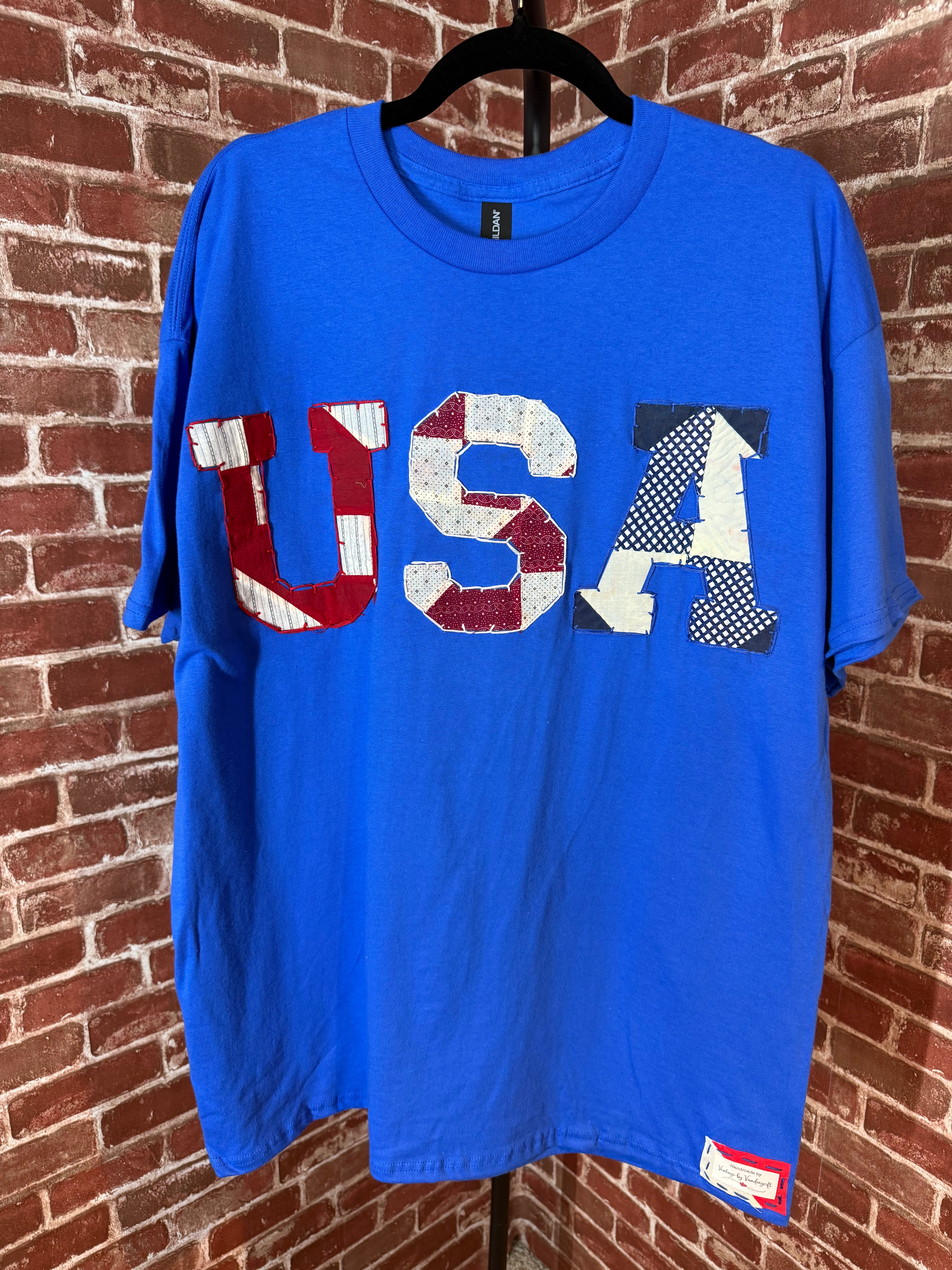 Americana Quilted Shirt with USA, Blue -XLarge