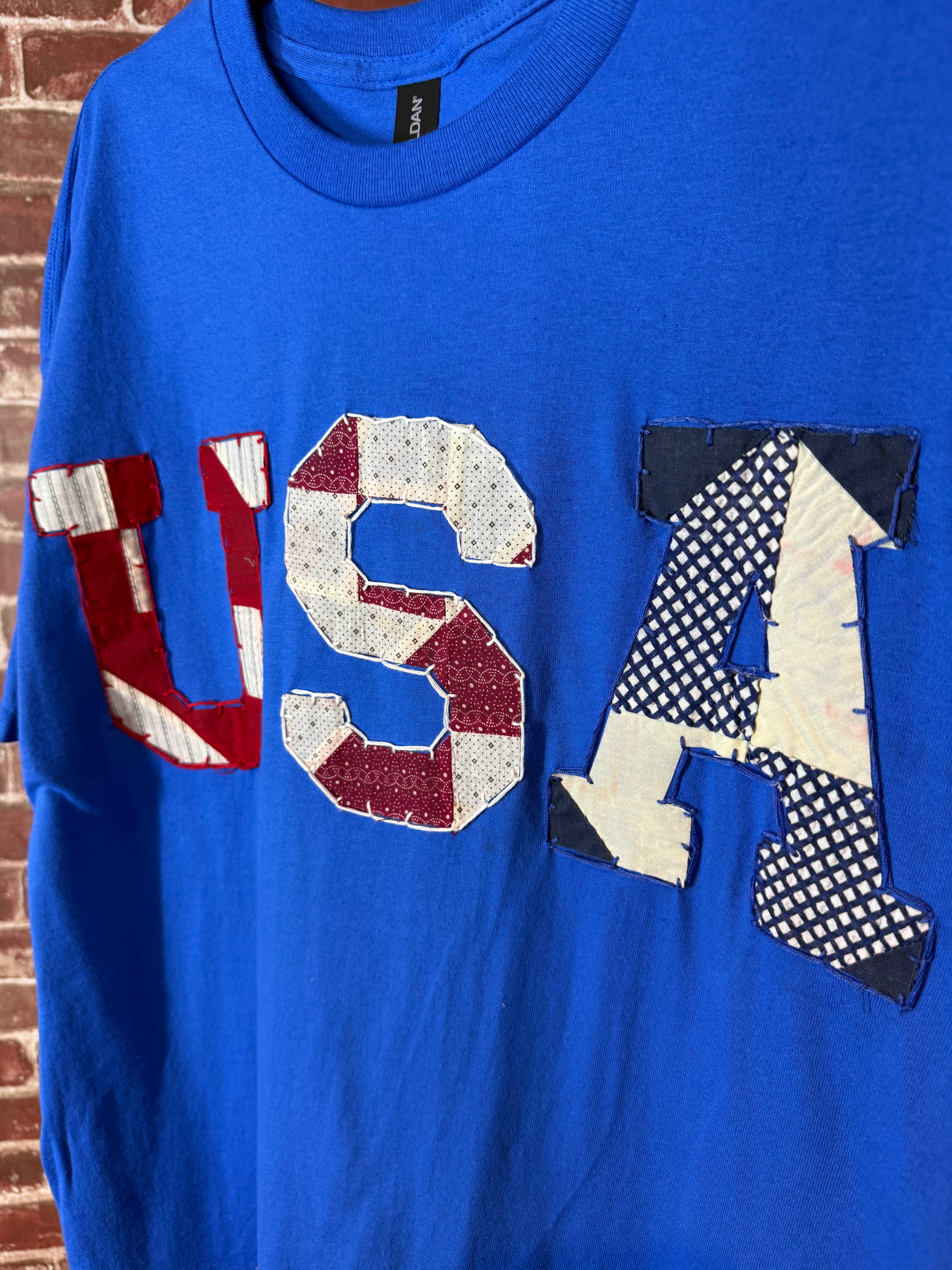 Americana Quilted Shirt with USA, Blue -XLarge
