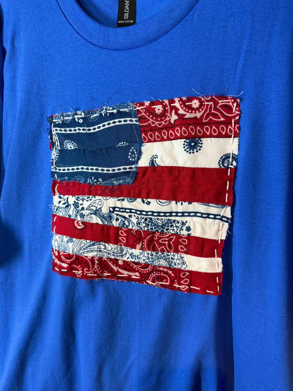 Americana Quilted Shirt with Flag, Blue - XLarge