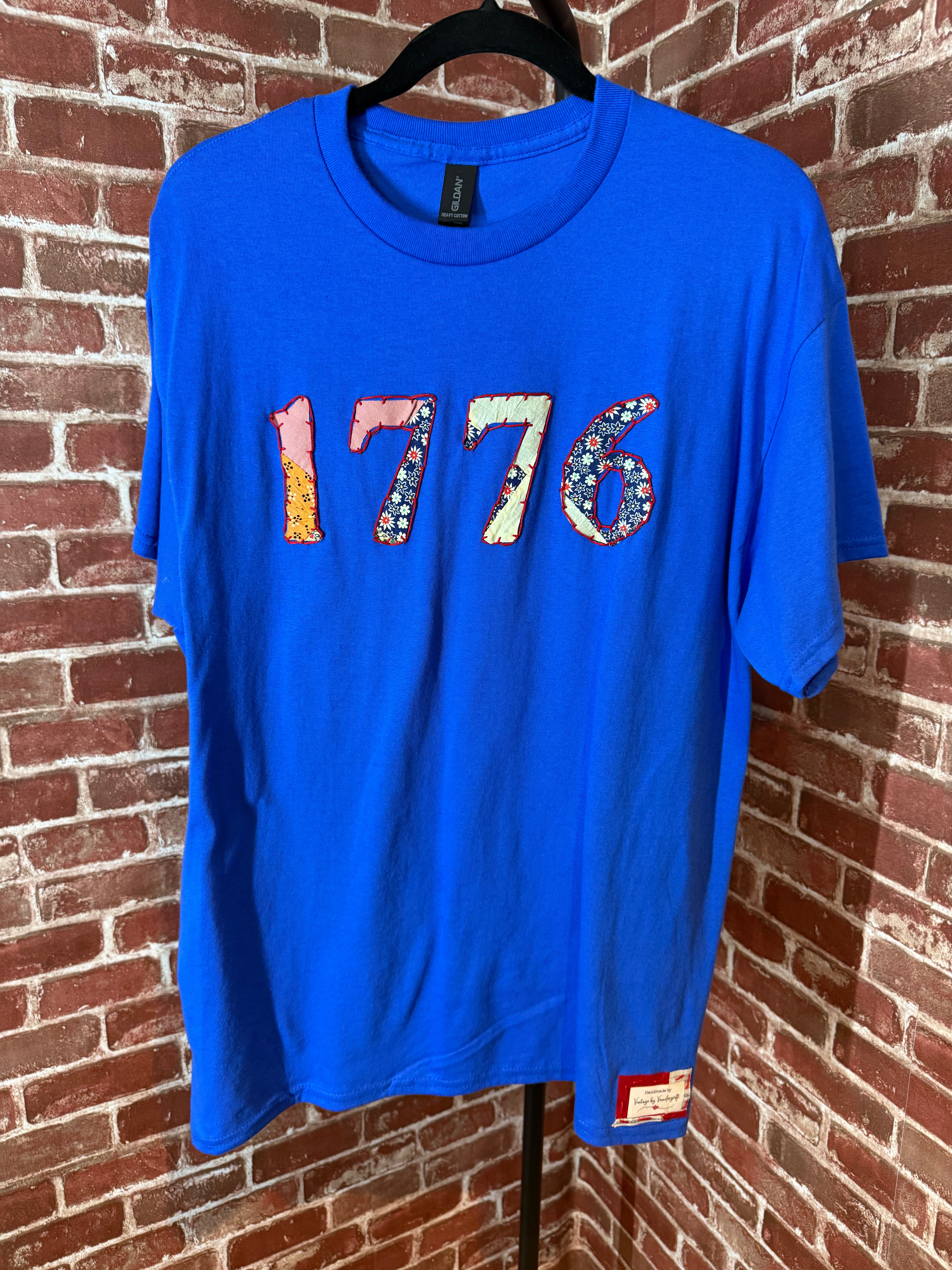 Americana Quilted Shirt with 1776, Blue -Large