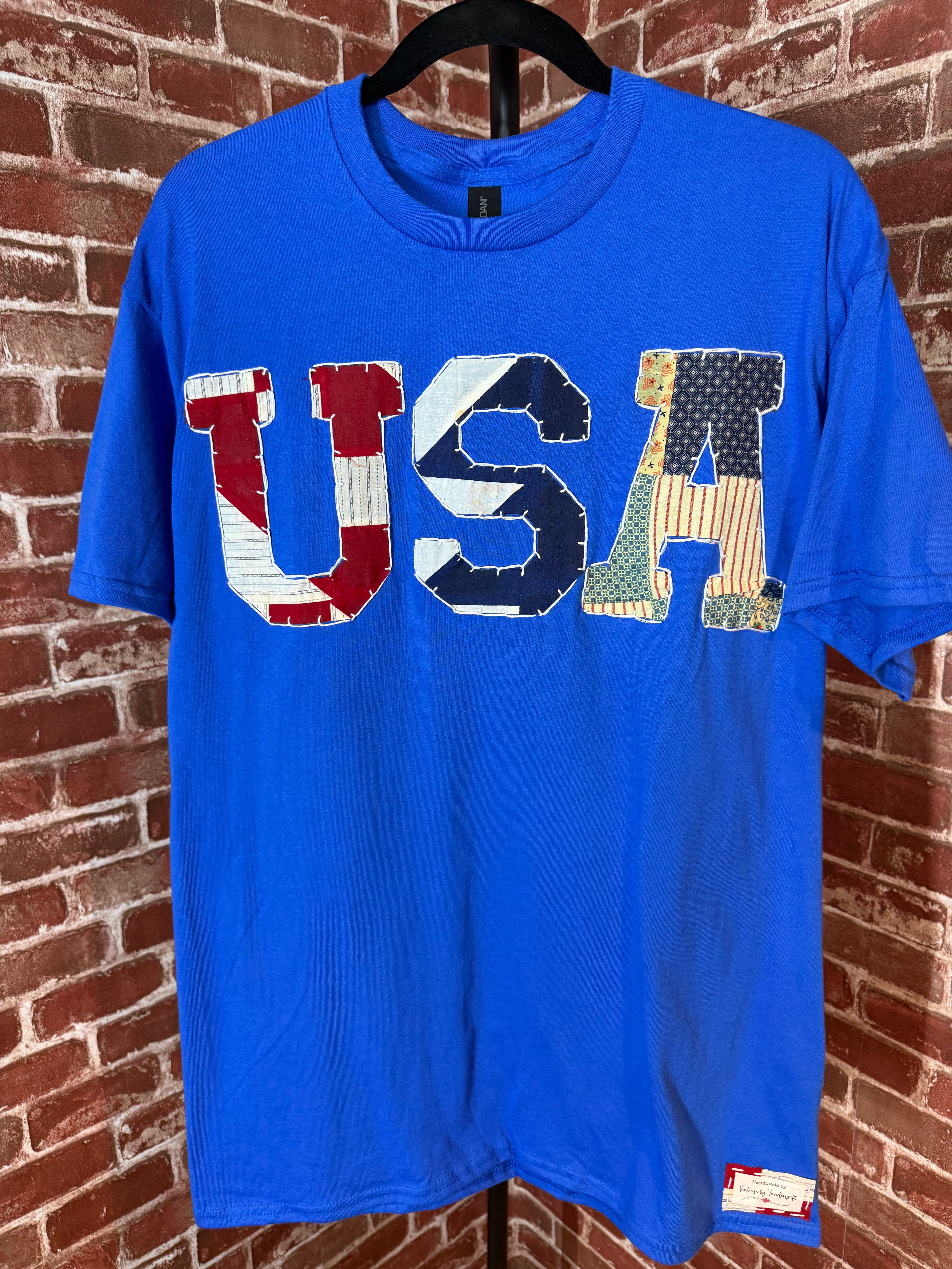 Americana Quilted Shirt with USA, Blue -Large