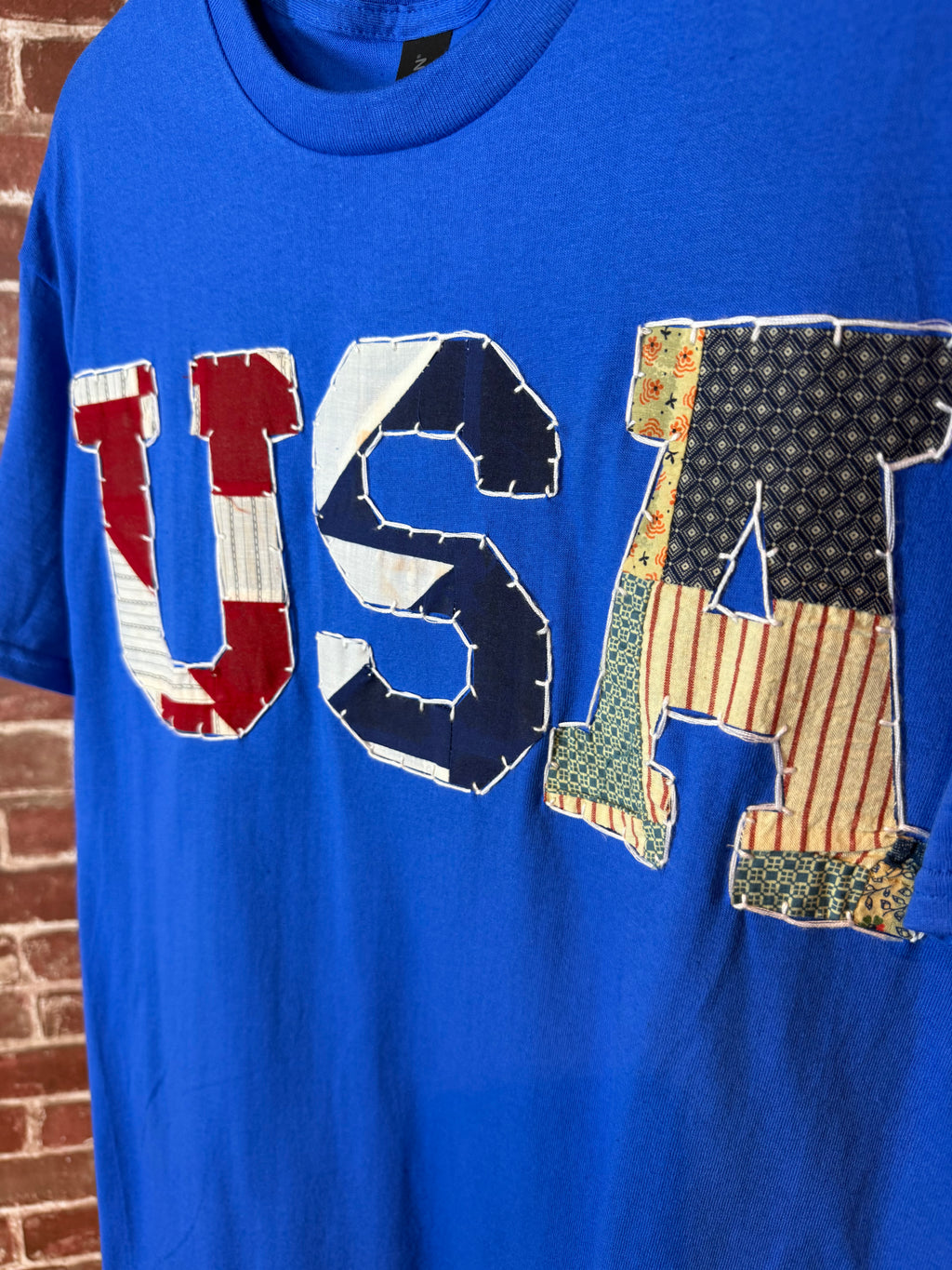 Americana Quilted Shirt with USA, Blue -Large
