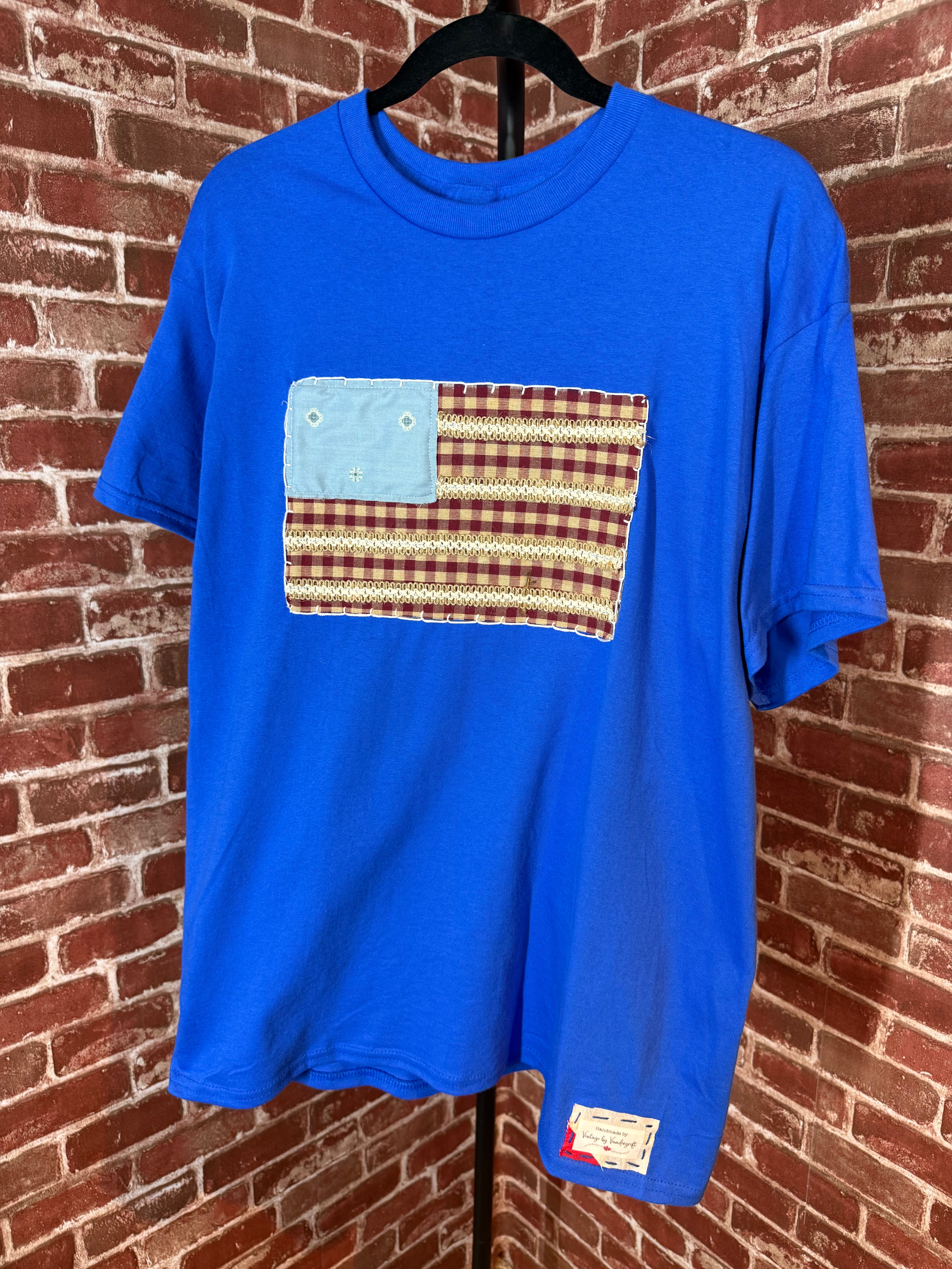 Americana Quilted Shirt with Flag, Blue - Large