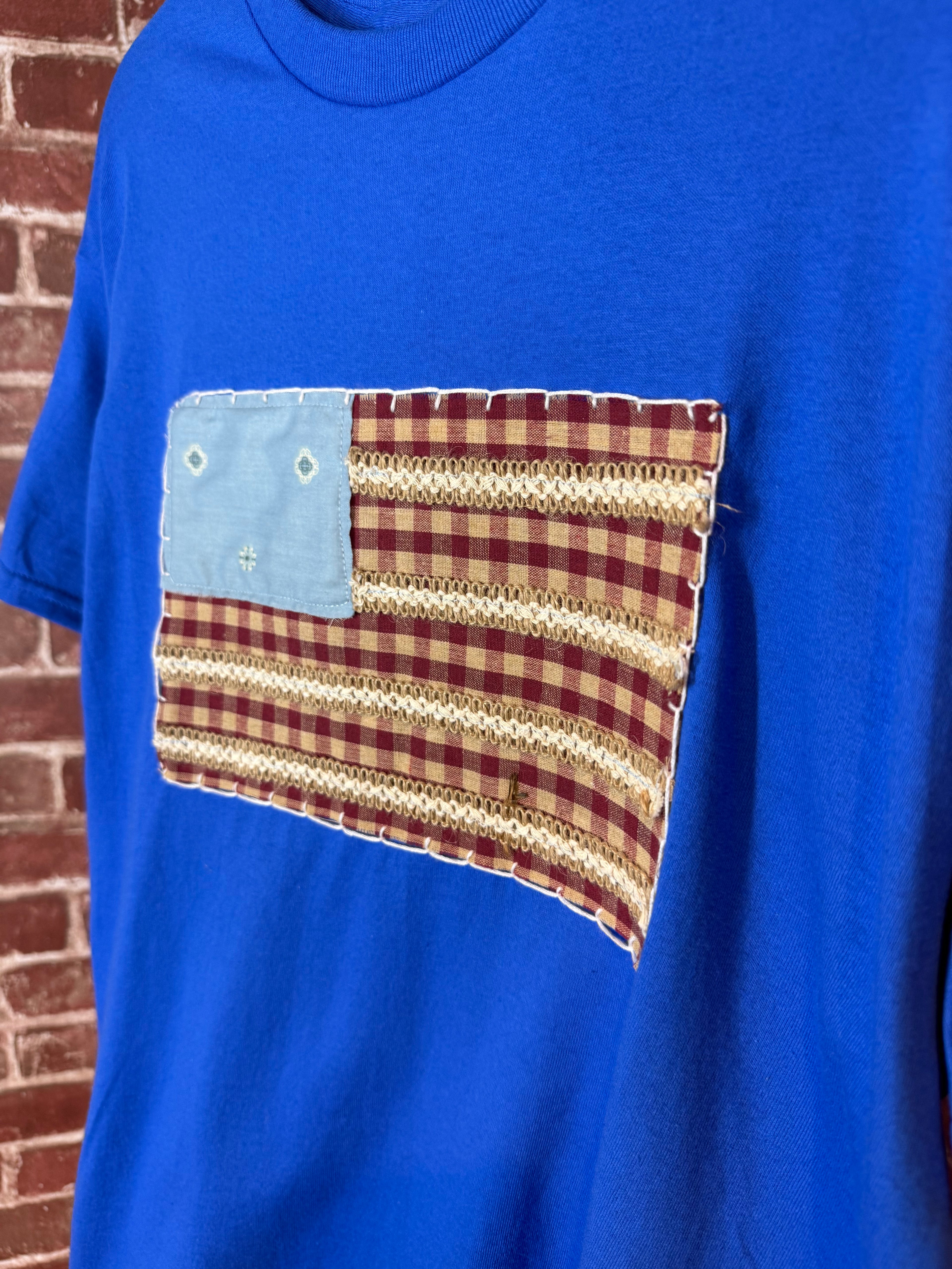 Americana Quilted Shirt with Flag, Blue - Large