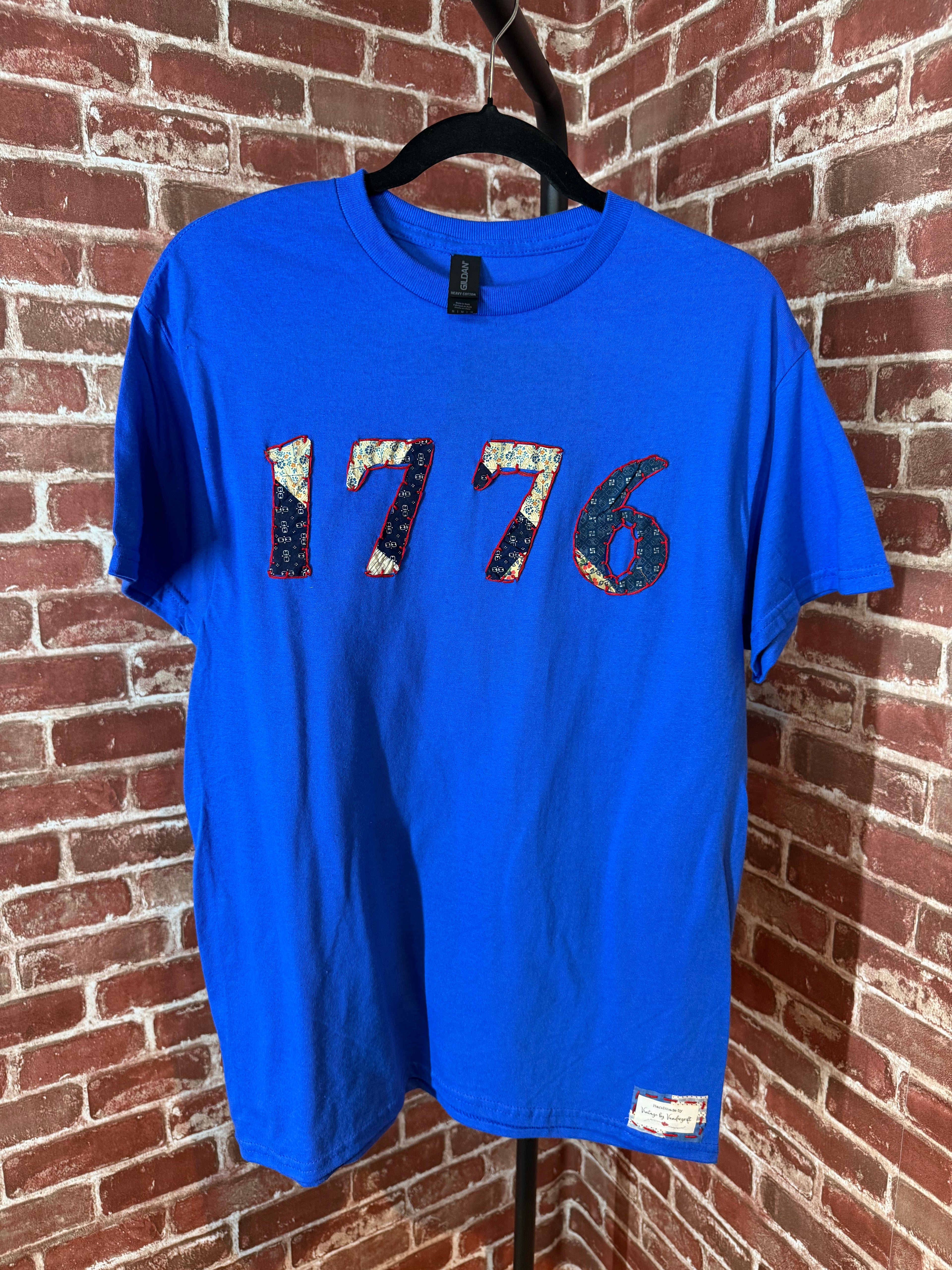 Americana Quilted Shirt with 1776, Blue -Medium