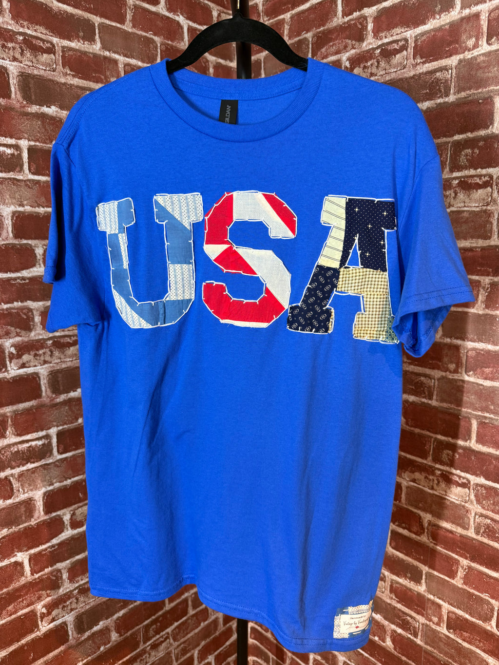 Americana Quilted Shirt with USA, Blue -Medium