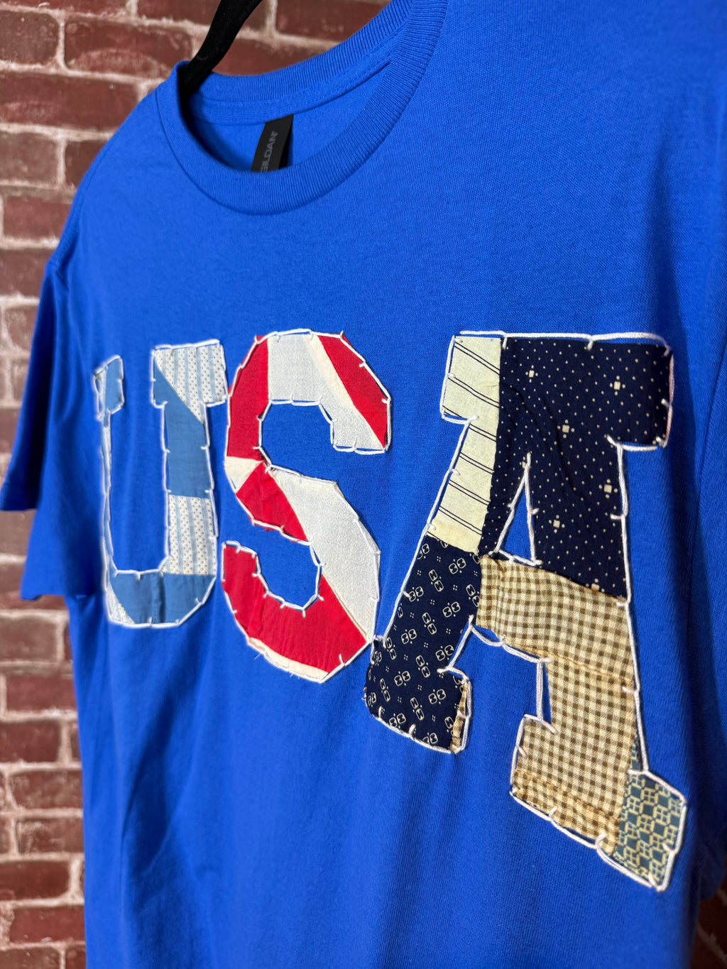 Americana Quilted Shirt with USA, Blue -Medium