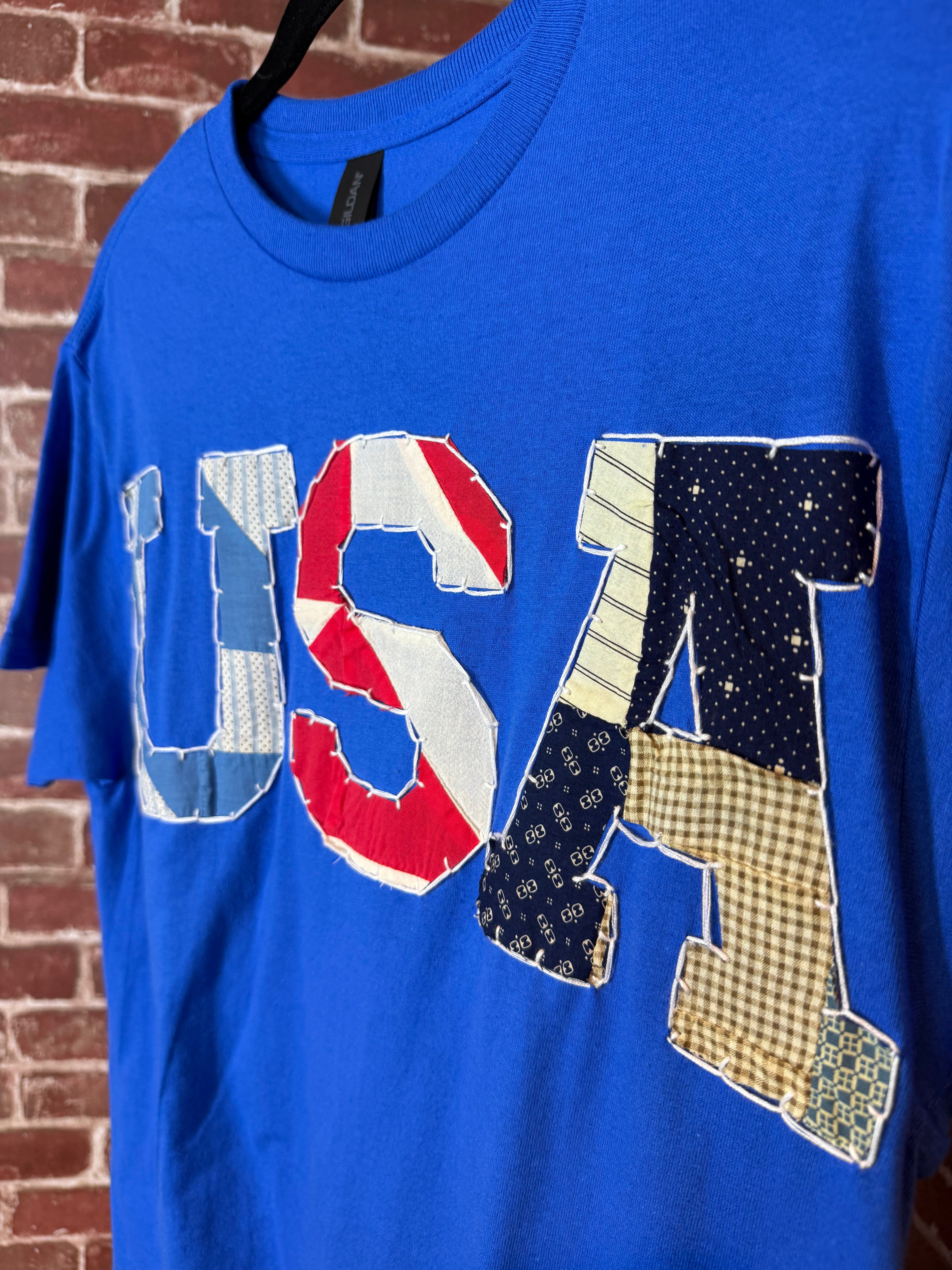 Americana Quilted Shirt with USA, Blue -Medium