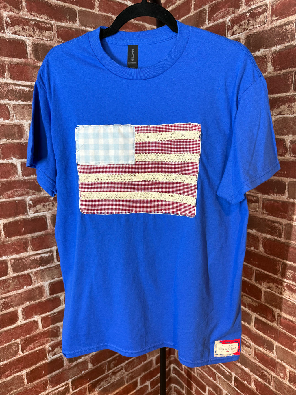 Americana Quilted Shirt with Flag, Blue -Medium
