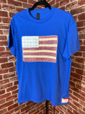 Americana Quilted Shirt with Flag, Blue -Medium