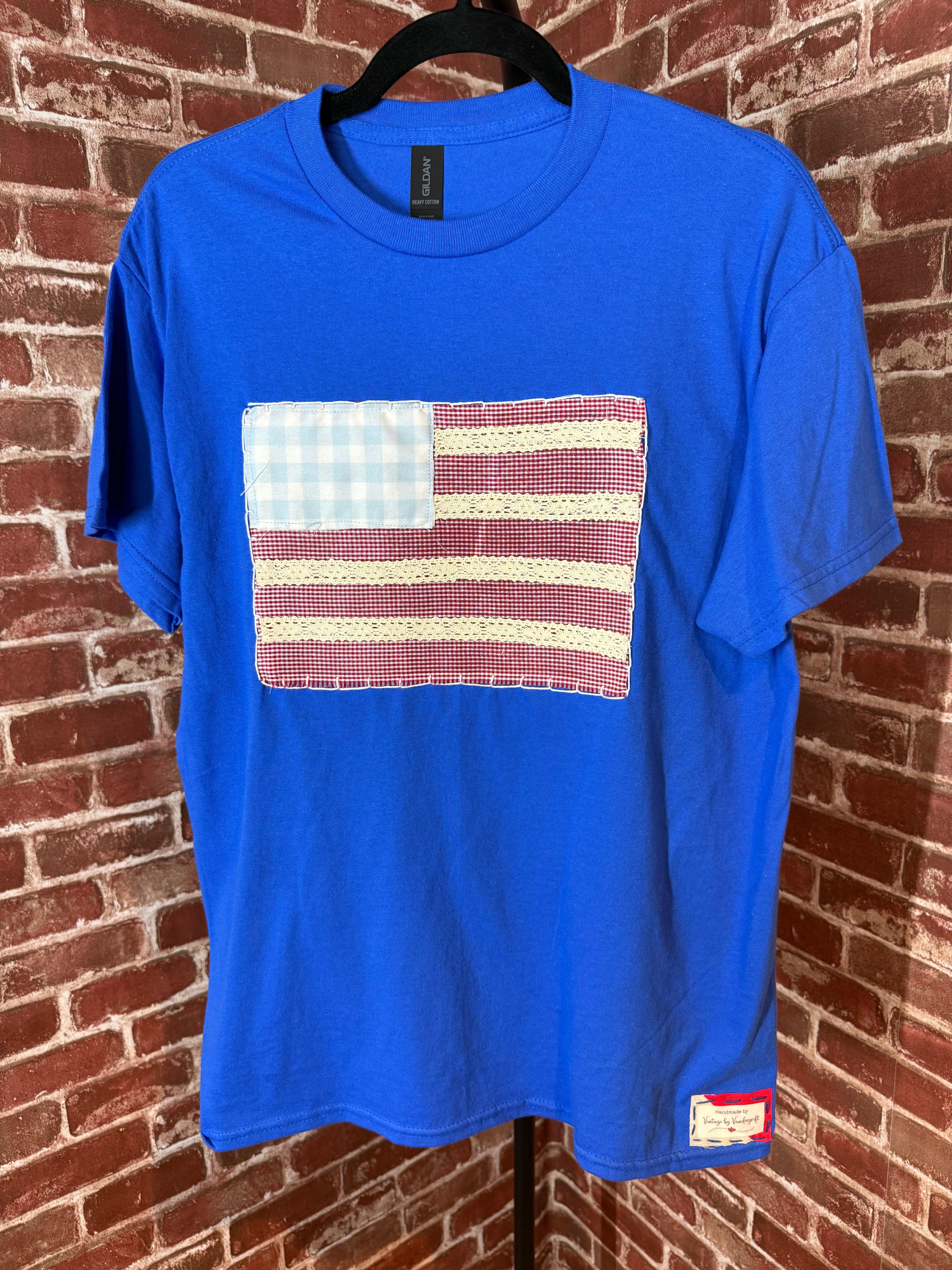 Americana Quilted Shirt with Flag, Blue -Medium