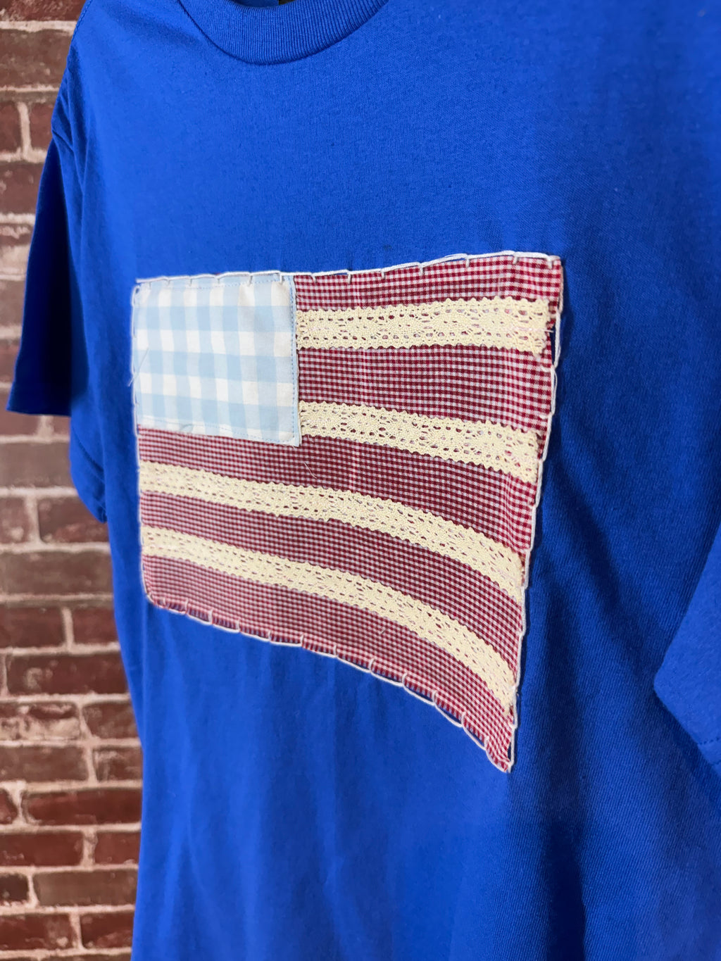 Americana Quilted Shirt with Flag, Blue -Medium
