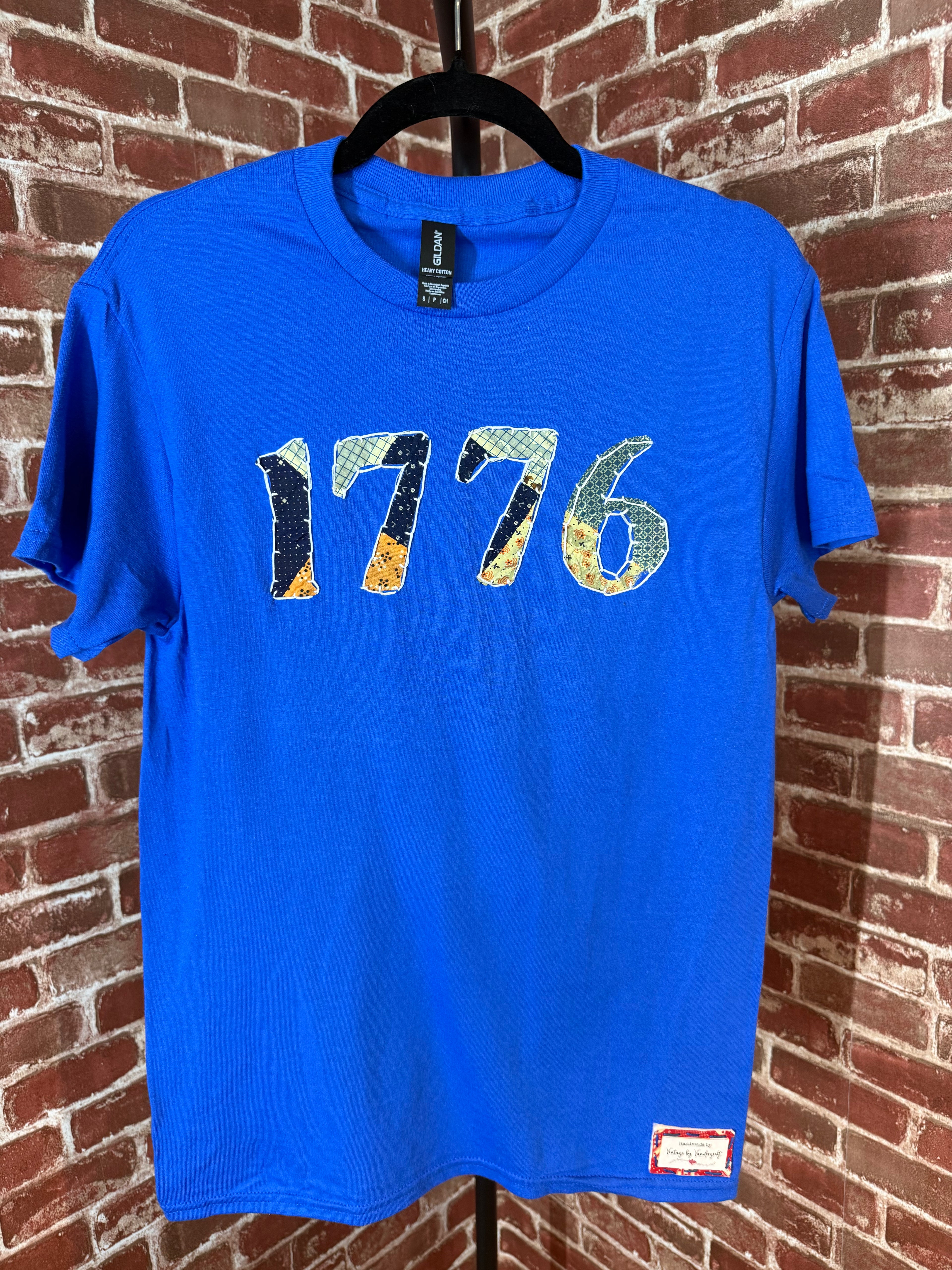 Americana Quilted Shirt with 1776, Blue -Small