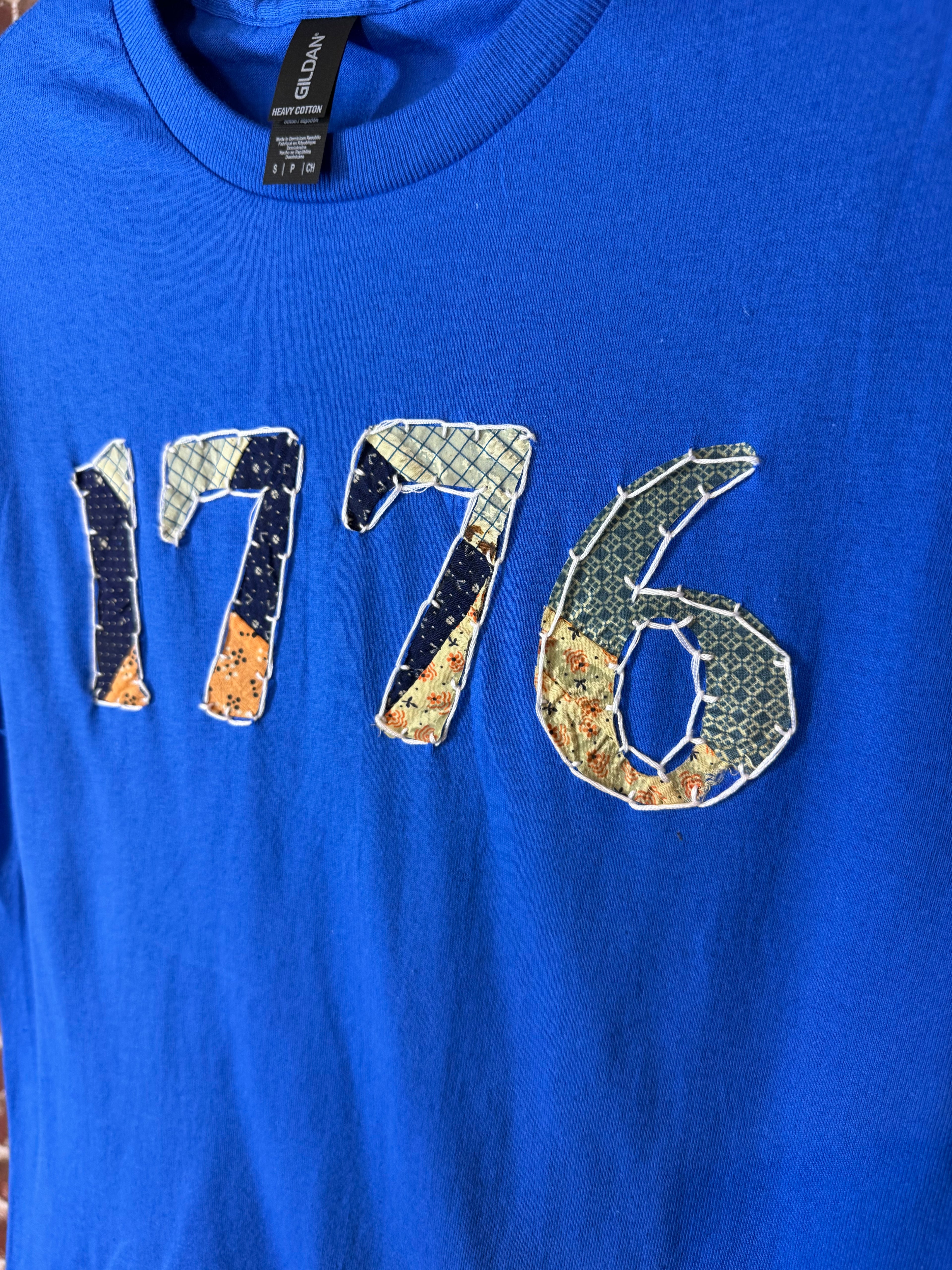 Americana Quilted Shirt with 1776, Blue -Small