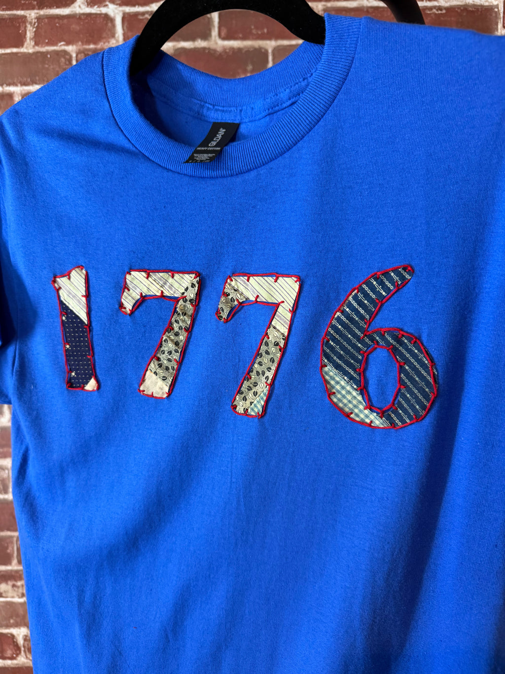 Americana Quilted Shirt with 1776 & Red Embroidery, Blue -Small