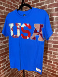 Americana Quilted Shirt with USA, Blue -Small