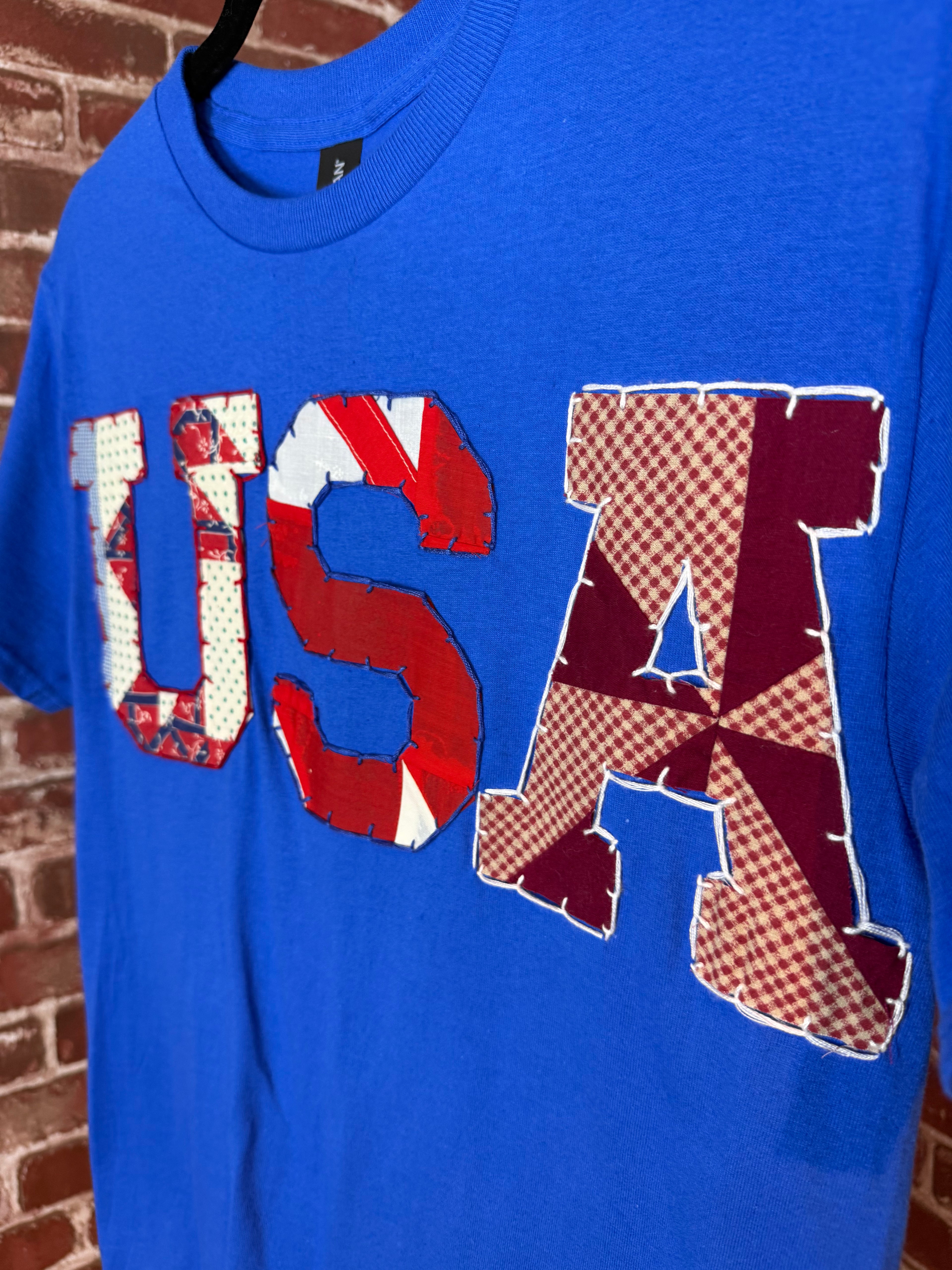 Americana Quilted Shirt with USA, Blue -Small