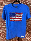 Americana Quilted Shirt with Flag, Blue -Small