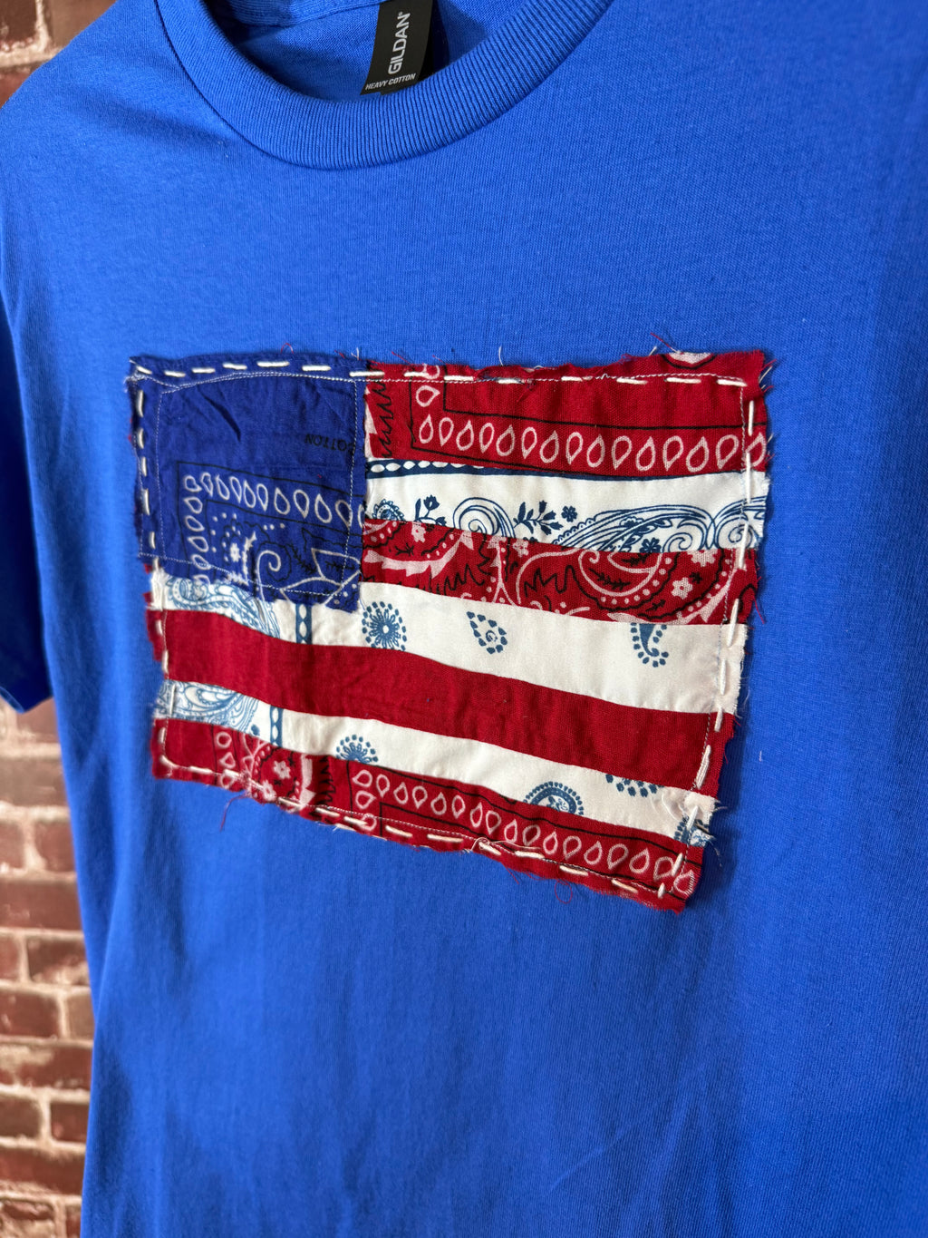 Americana Quilted Shirt with Flag, Blue -Small