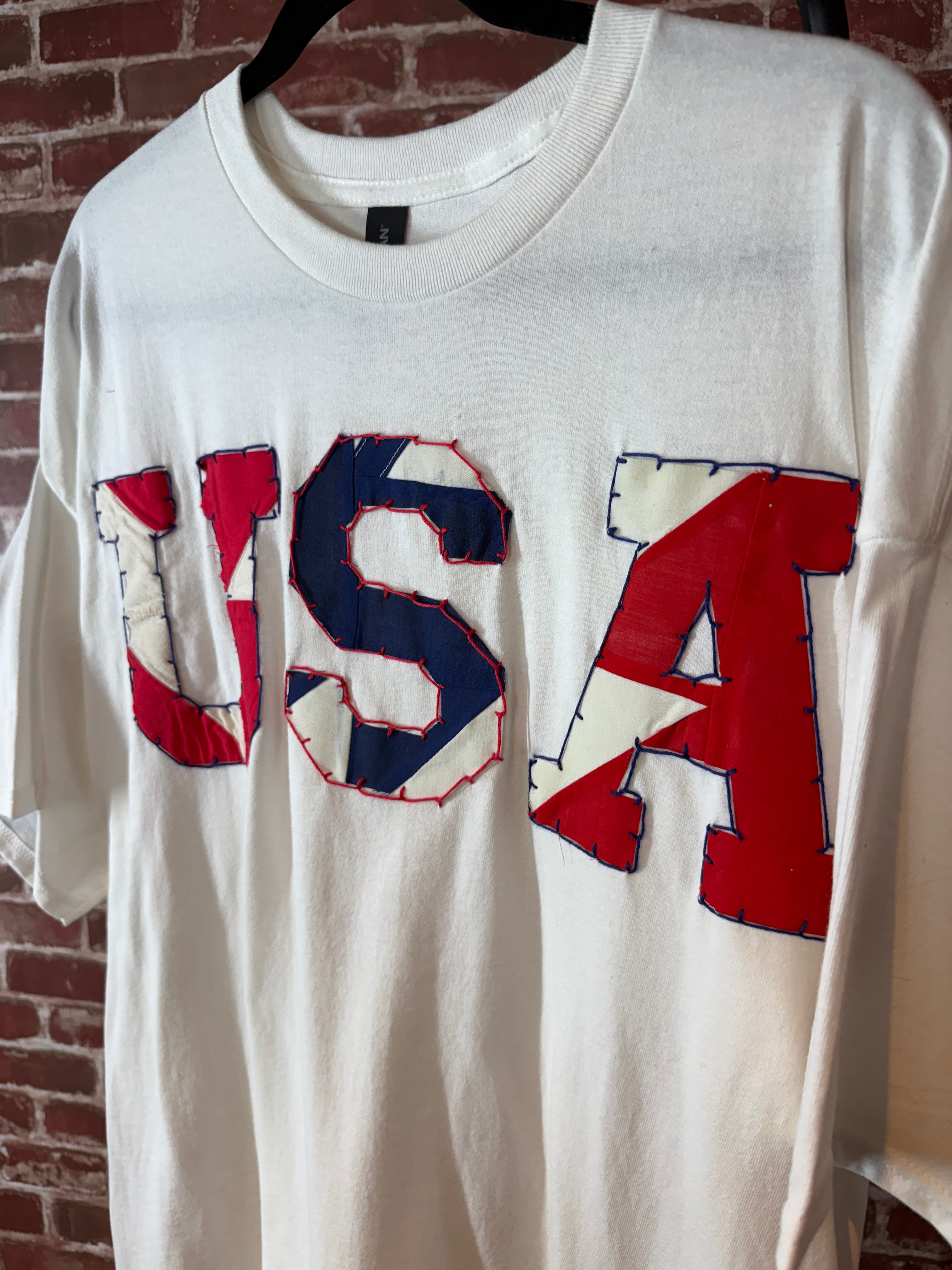 Americana Quilted Shirt with USA, White -2XLarge