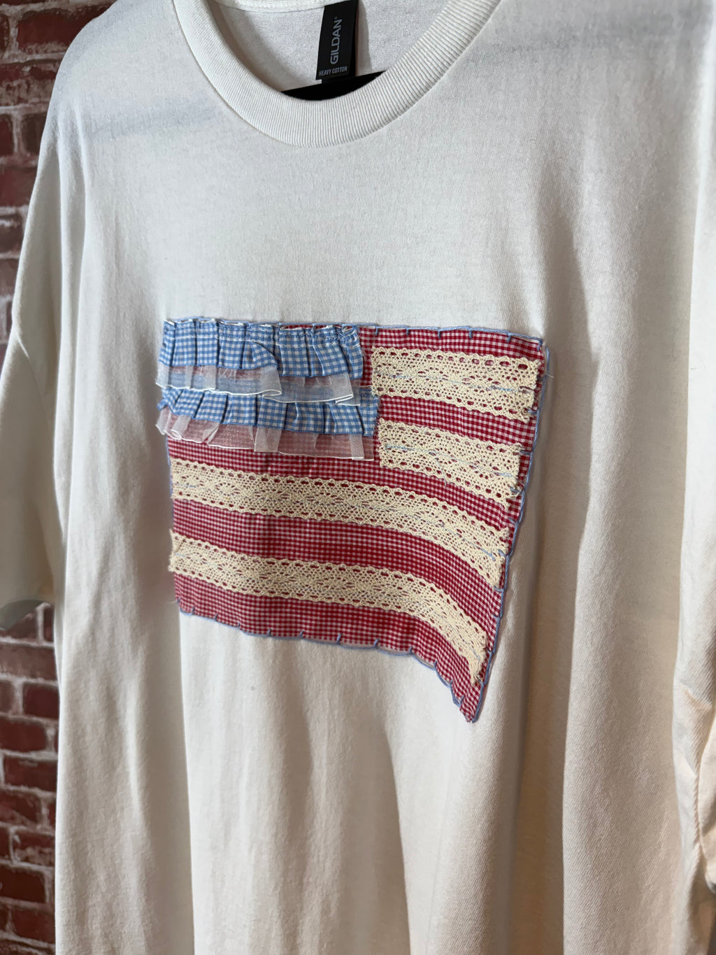 Americana Quilted Shirt with Flag, White -2XLarge