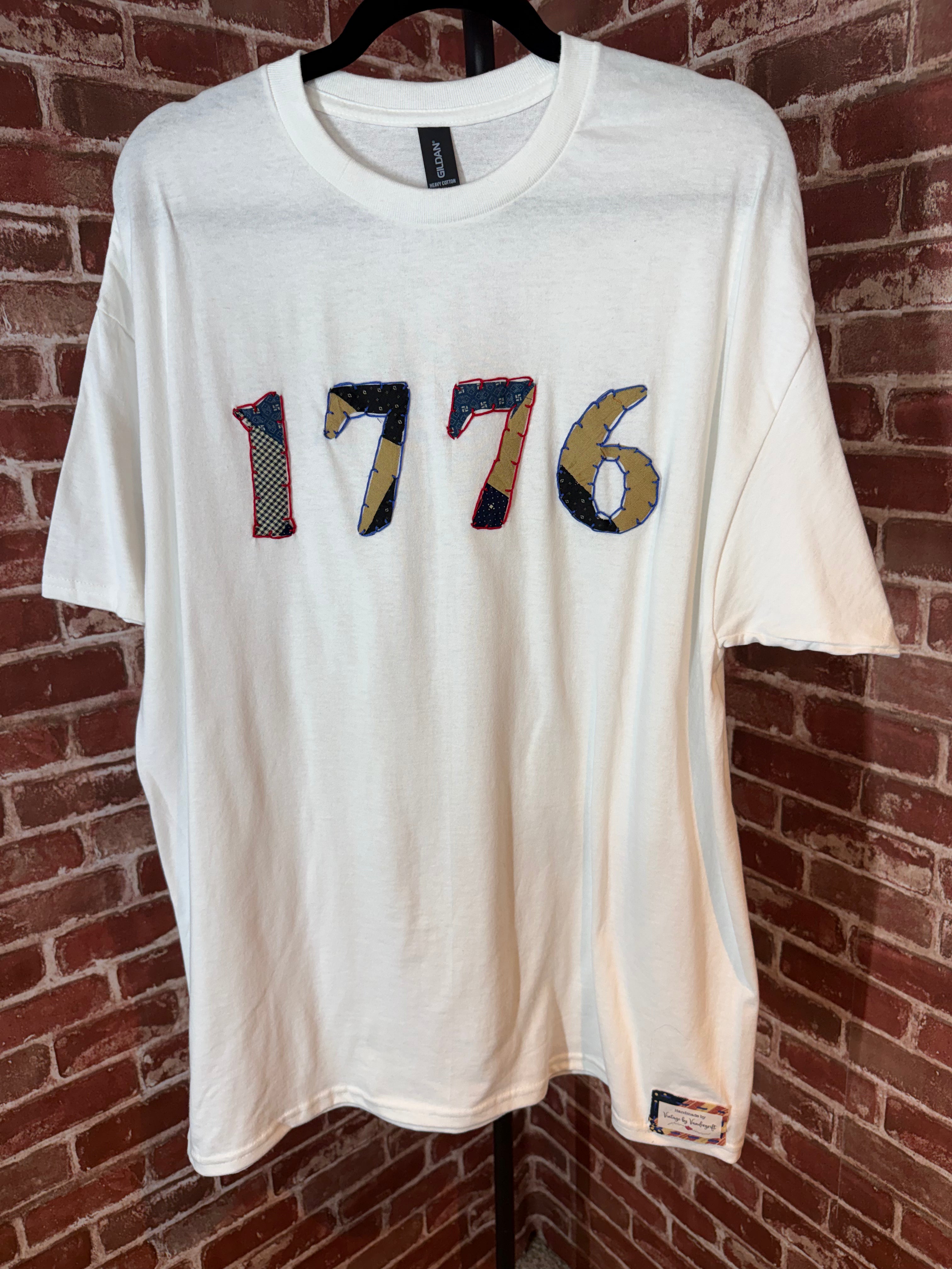 Americana Quilted Shirt with 1776, White -XLarge