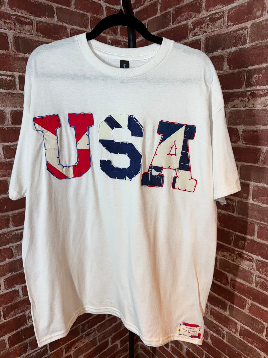 Americana Quilted Shirt with USA, White -XLarge