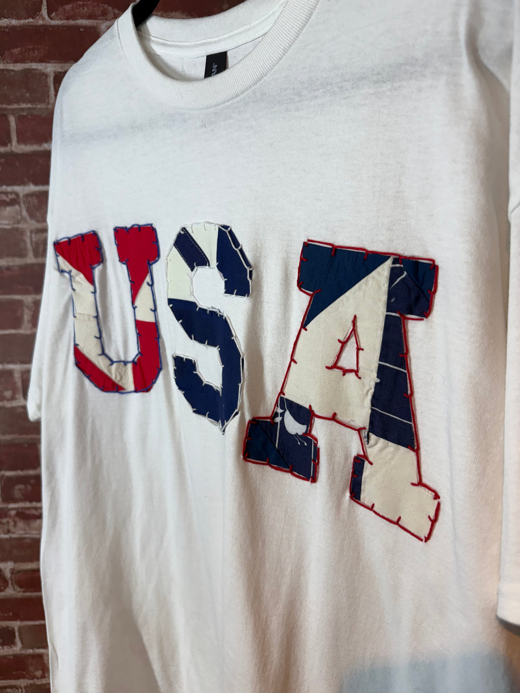Americana Quilted Shirt with USA, White -XLarge