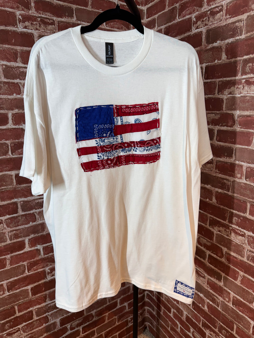 Americana Quilted Shirt with Flag, White -XLarge