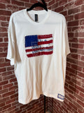 Americana Quilted Shirt with Flag, White -XLarge