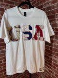 Americana Quilted Shirt with USA, White -Large