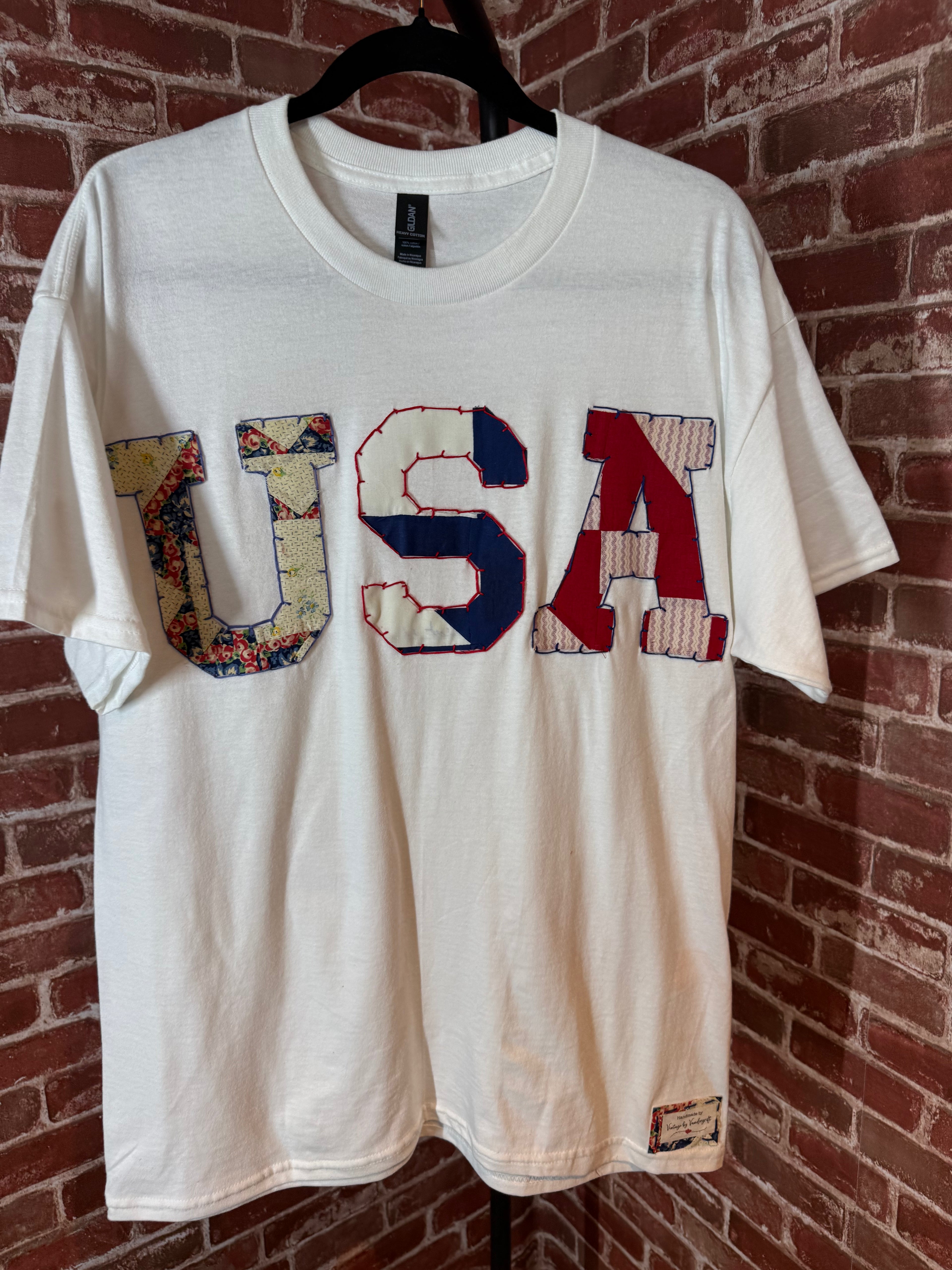 Americana Quilted Shirt with USA, White -Large