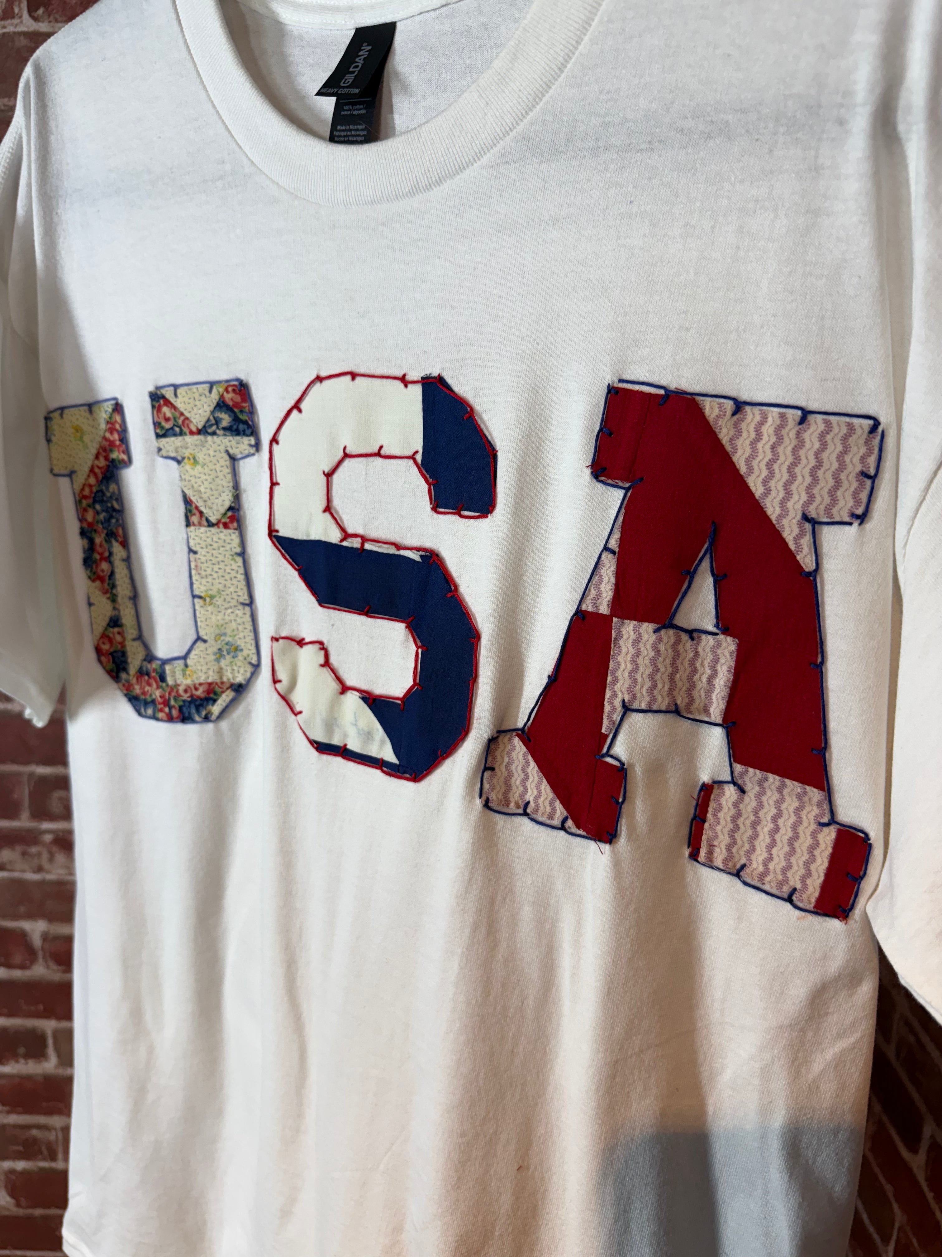 Americana Quilted Shirt with USA, White -Large