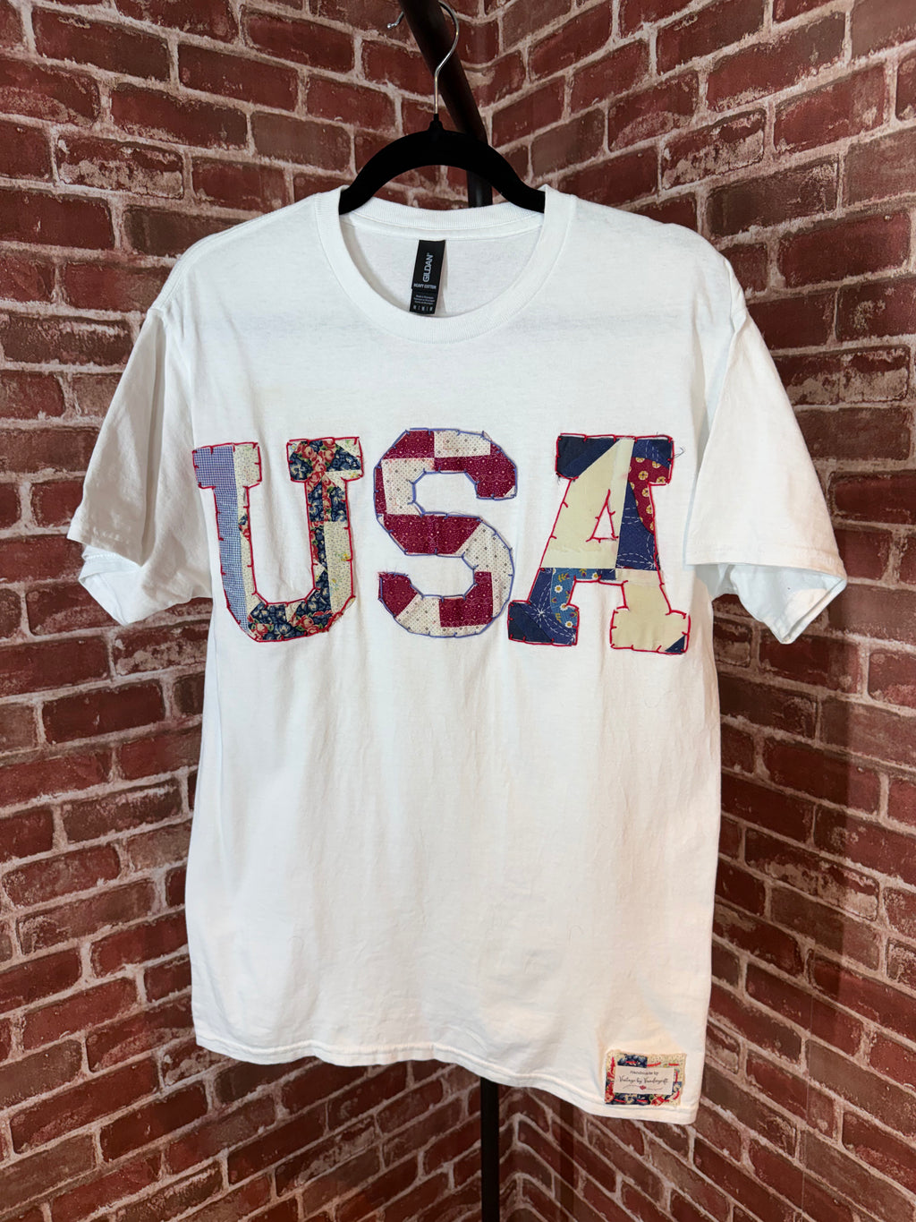 Americana Quilted Shirt with USA, White -Medium