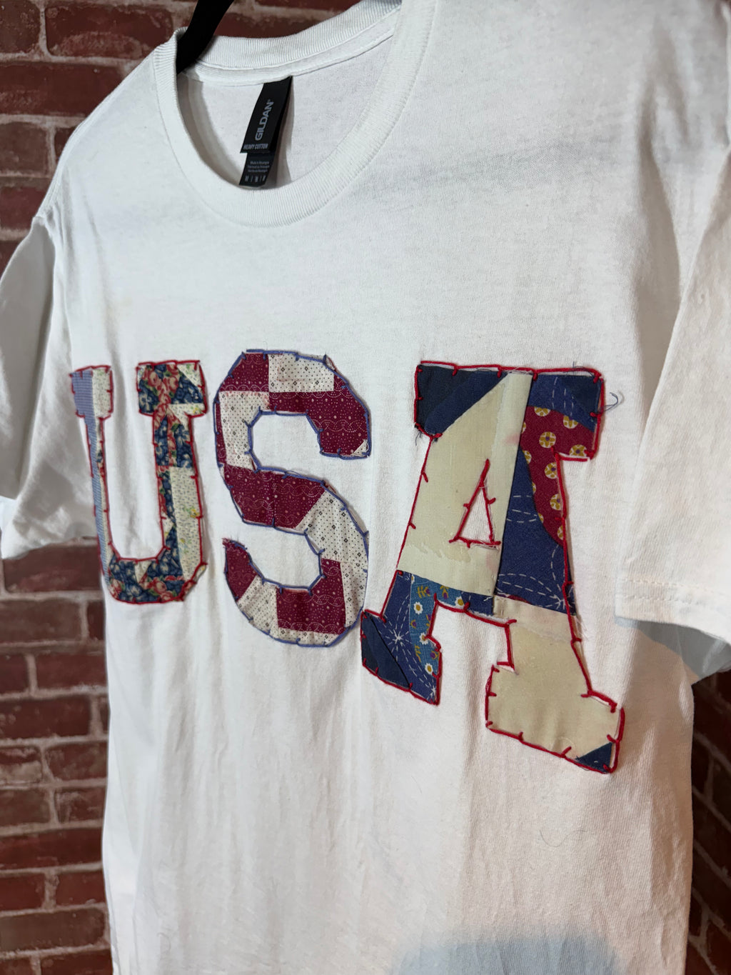 Americana Quilted Shirt with USA, White -Medium
