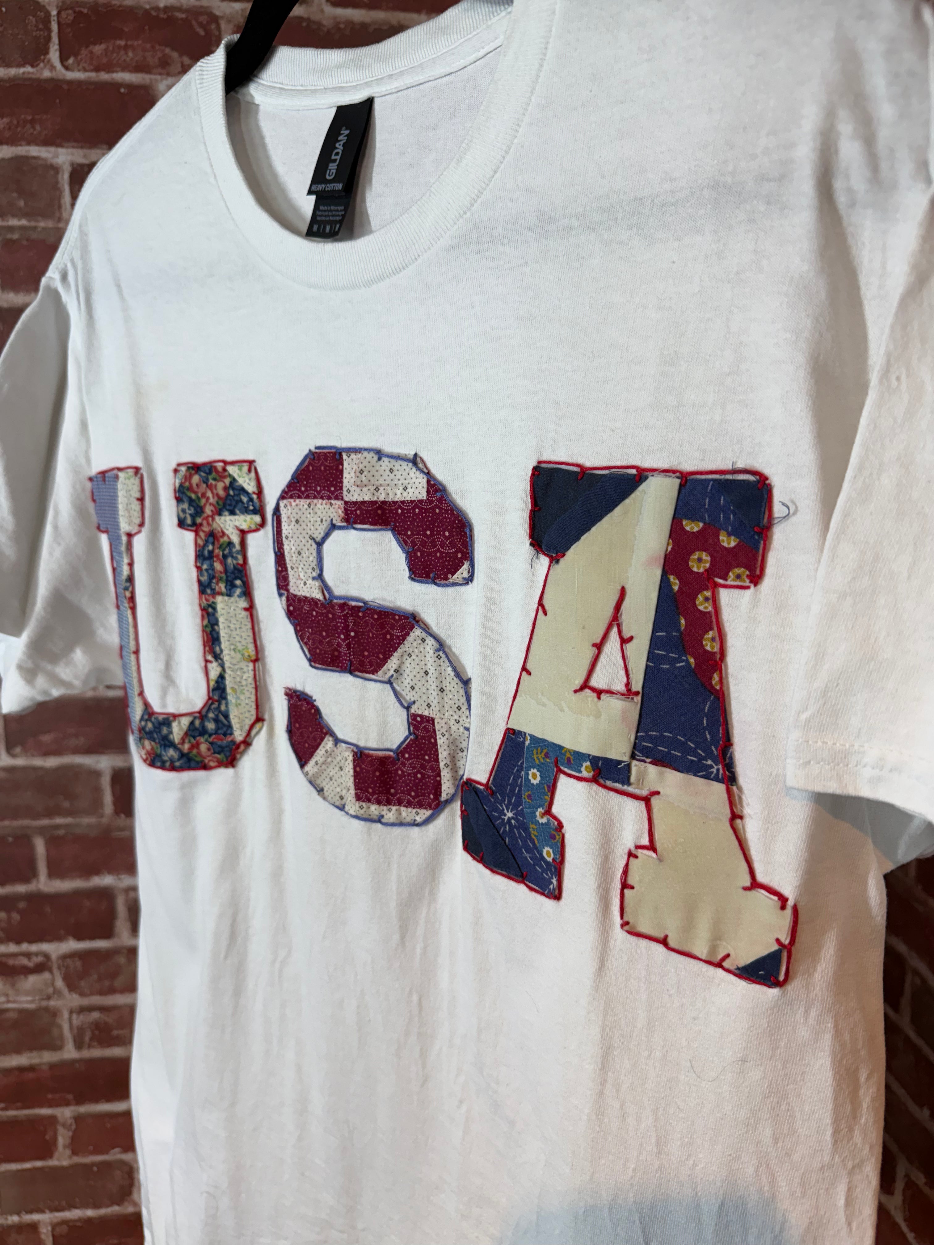 Americana Quilted Shirt with USA, White -Medium